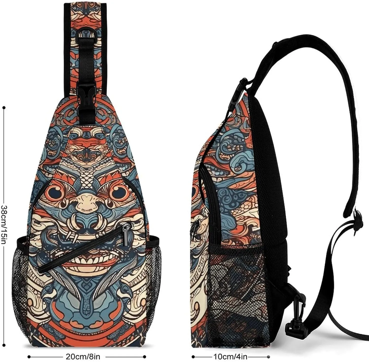 Sling Backpack Crossbody for Man Woman Asian Style Pattern Cross Body Adjustable Chest Bag