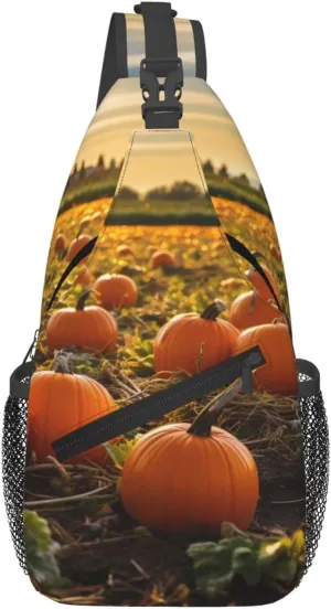 Sling Bag for Women Men Crossbody Bag Sling Backpack Pumpkins on the ground Cross Body Bag Adjustable Chest Bag