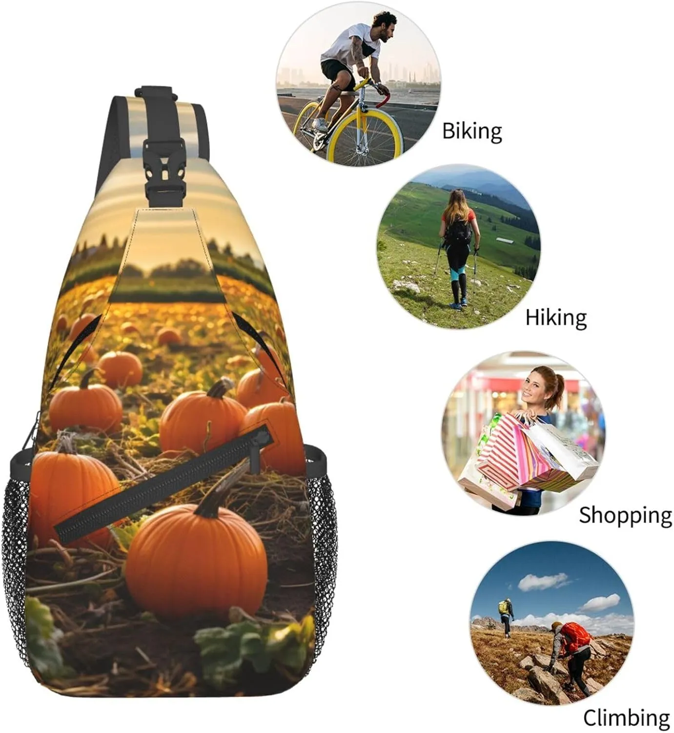 Sling Bag for Women Men Crossbody Bag Sling Backpack Pumpkins on the ground Cross Body Bag Adjustable Chest Bag