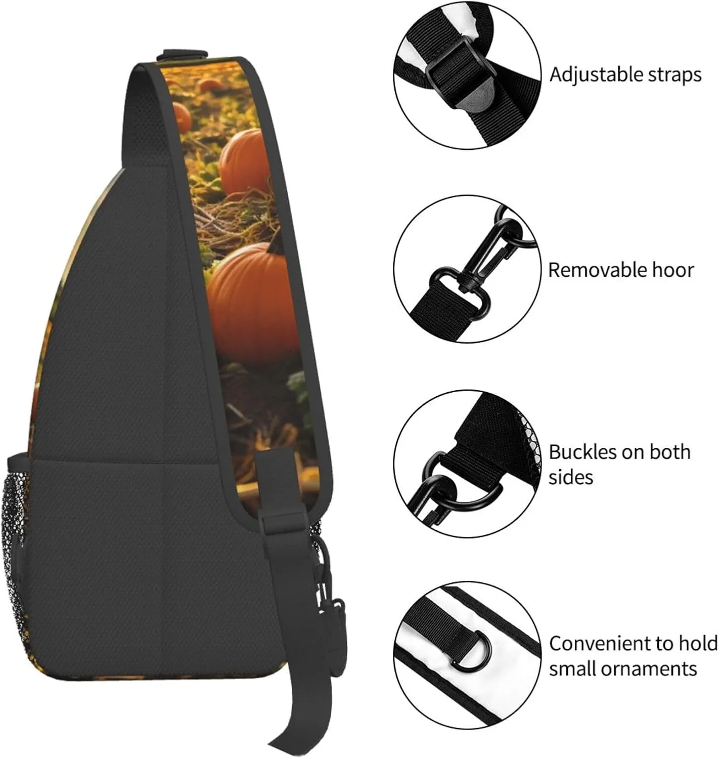 Sling Bag for Women Men Crossbody Bag Sling Backpack Pumpkins on the ground Cross Body Bag Adjustable Chest Bag