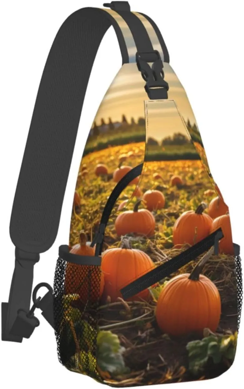 Sling Bag for Women Men Crossbody Bag Sling Backpack Pumpkins on the ground Cross Body Bag Adjustable Chest Bag