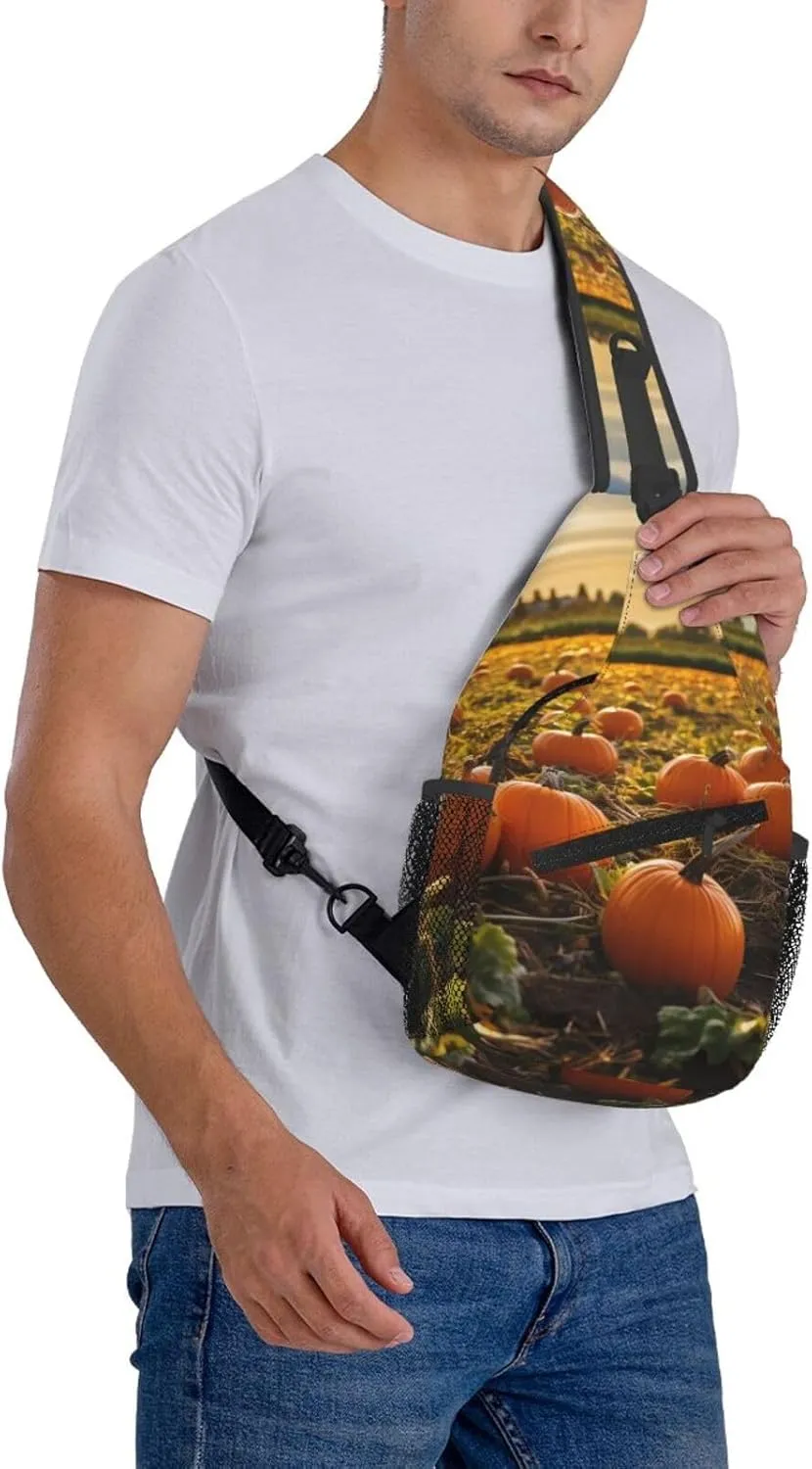 Sling Bag for Women Men Crossbody Bag Sling Backpack Pumpkins on the ground Cross Body Bag Adjustable Chest Bag