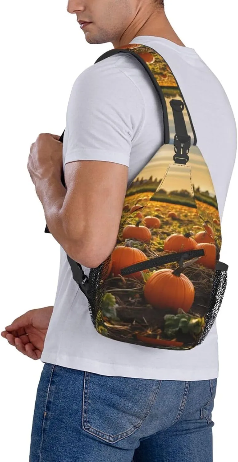 Sling Bag for Women Men Crossbody Bag Sling Backpack Pumpkins on the ground Cross Body Bag Adjustable Chest Bag