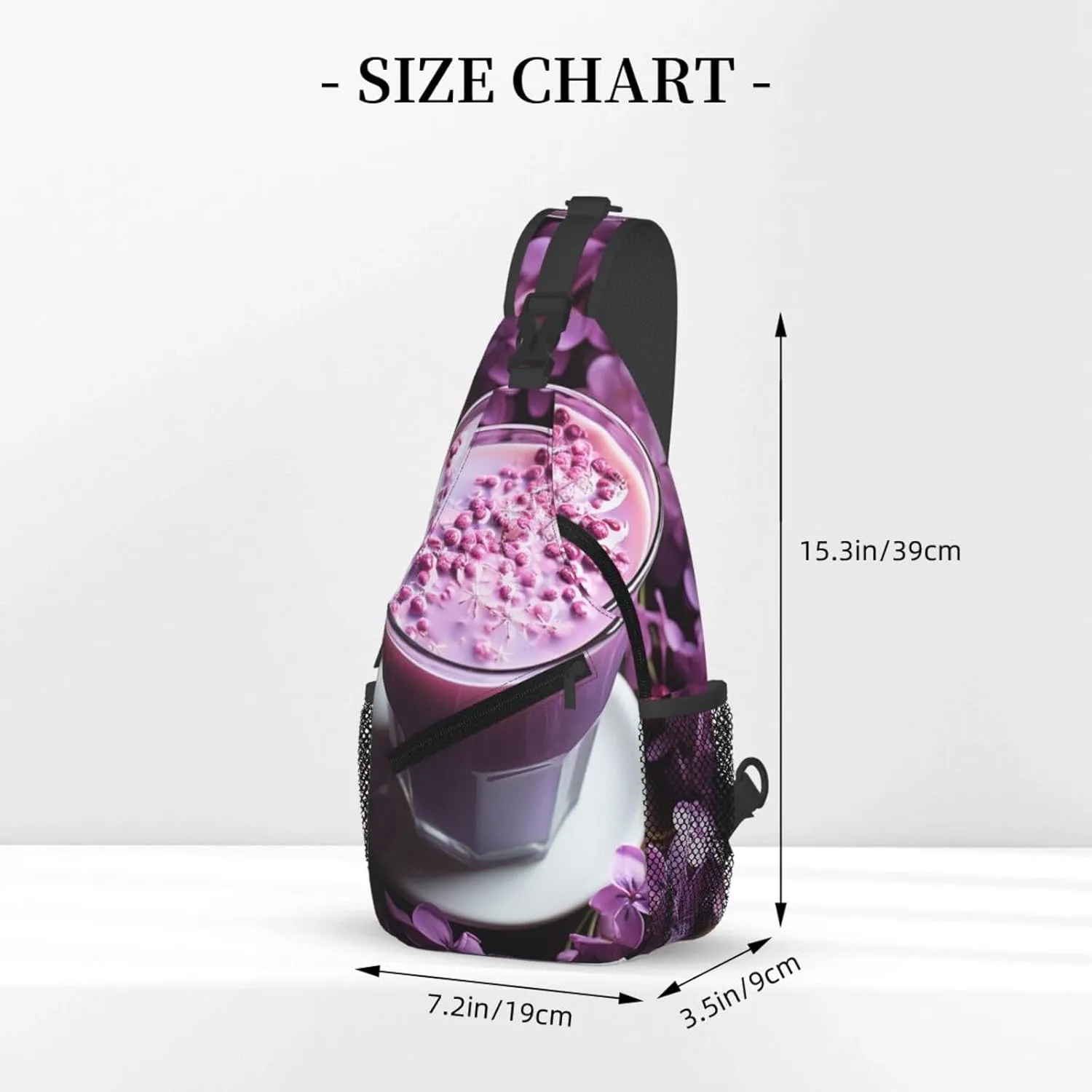 Sling Bag for Women Men Crossbody Bag Sling Backpack Purple Flowers Drink Cross Body Bag Adjustable Chest Bag