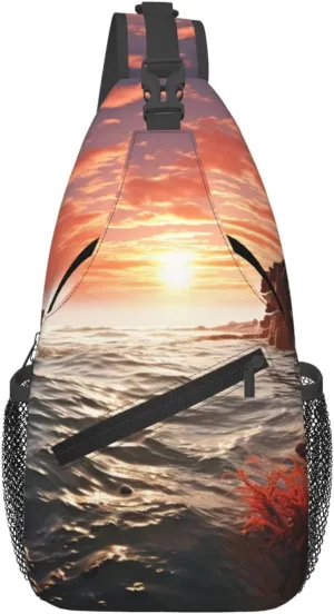 Sling Bag for Women Men Crossbody Bag Sling Backpack Red Beach Reef Cross Body Bag Adjustable Chest Bag
