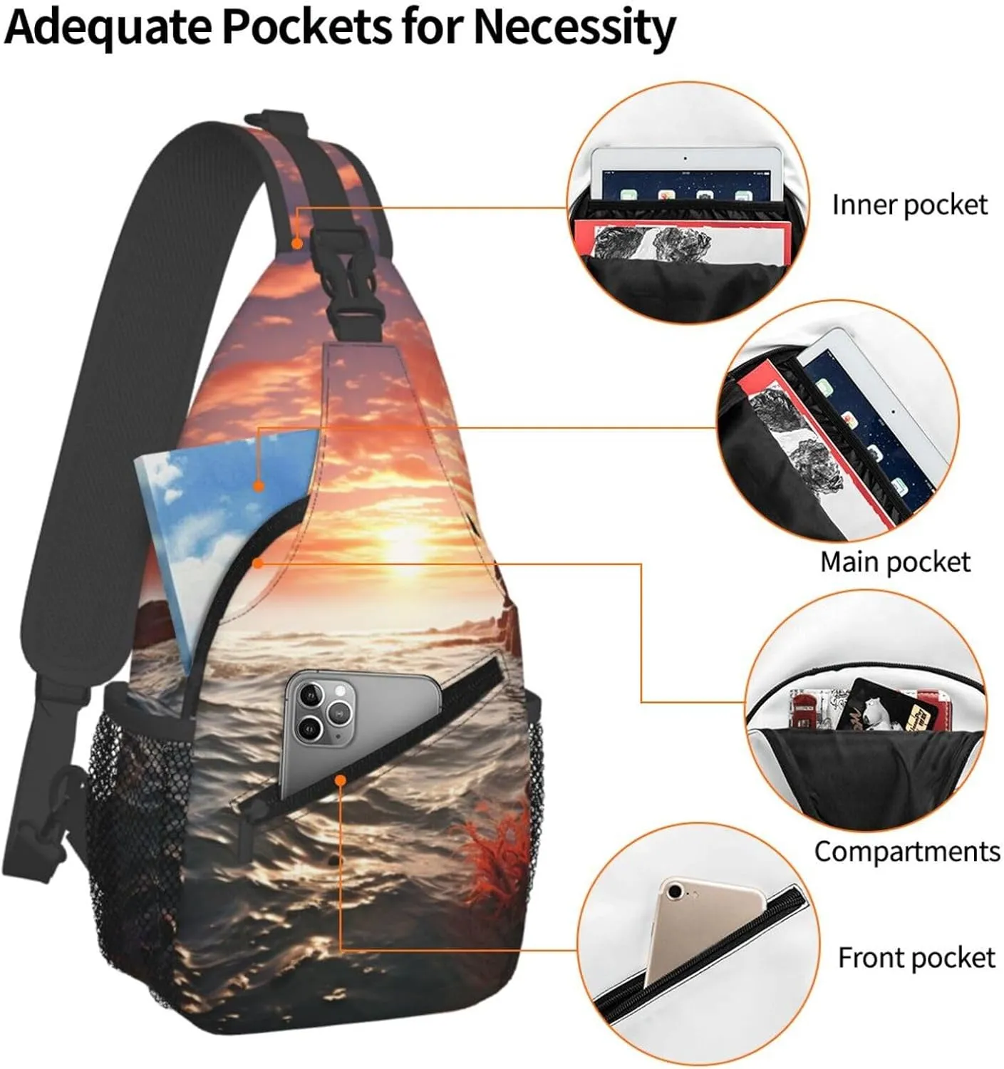 Sling Bag for Women Men Crossbody Bag Sling Backpack Red Beach Reef Cross Body Bag Adjustable Chest Bag