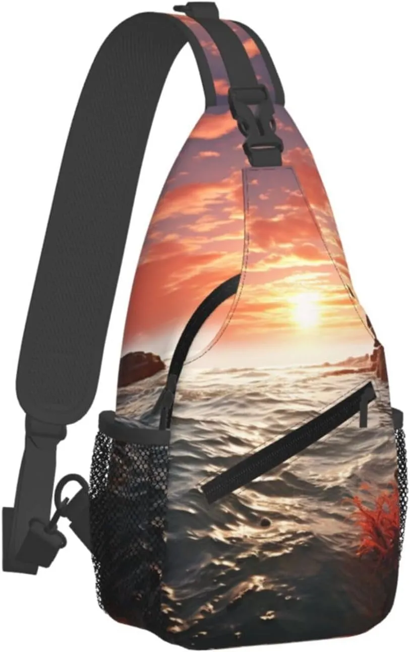 Sling Bag for Women Men Crossbody Bag Sling Backpack Red Beach Reef Cross Body Bag Adjustable Chest Bag