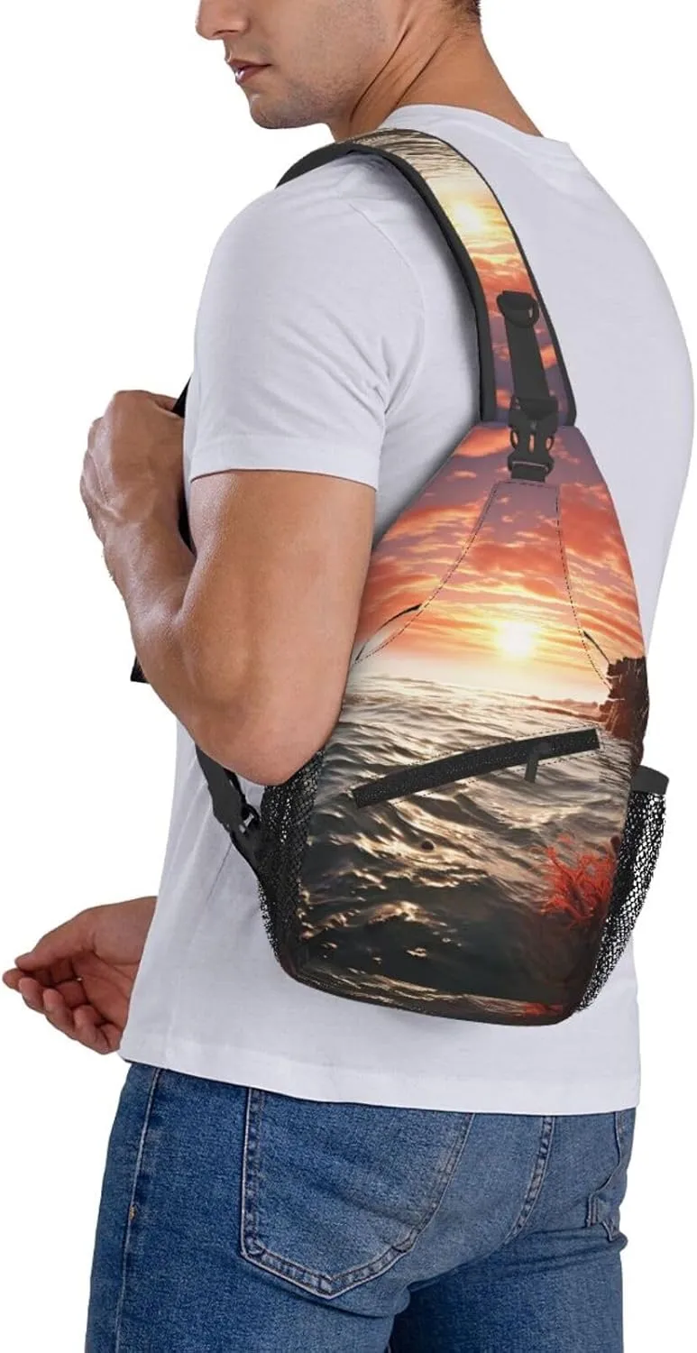 Sling Bag for Women Men Crossbody Bag Sling Backpack Red Beach Reef Cross Body Bag Adjustable Chest Bag