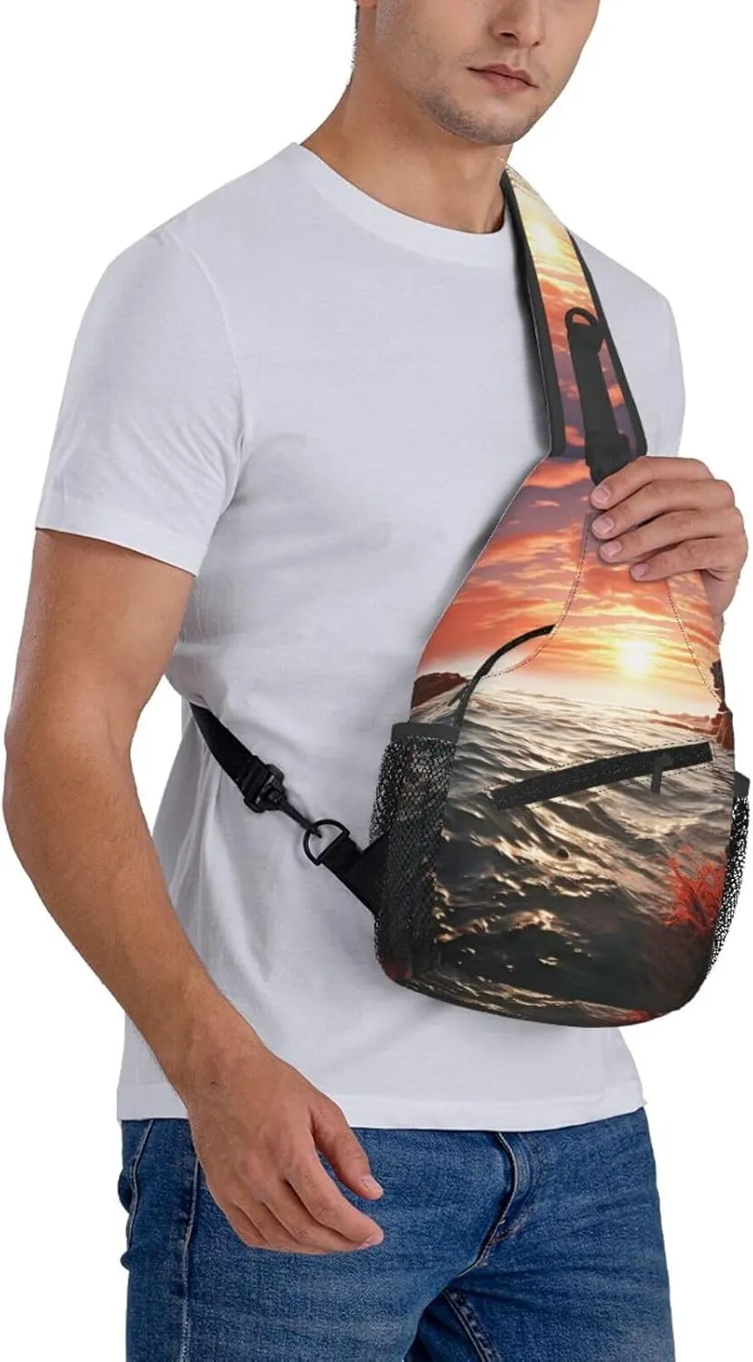 Sling Bag for Women Men Crossbody Bag Sling Backpack Red Beach Reef Cross Body Bag Adjustable Chest Bag