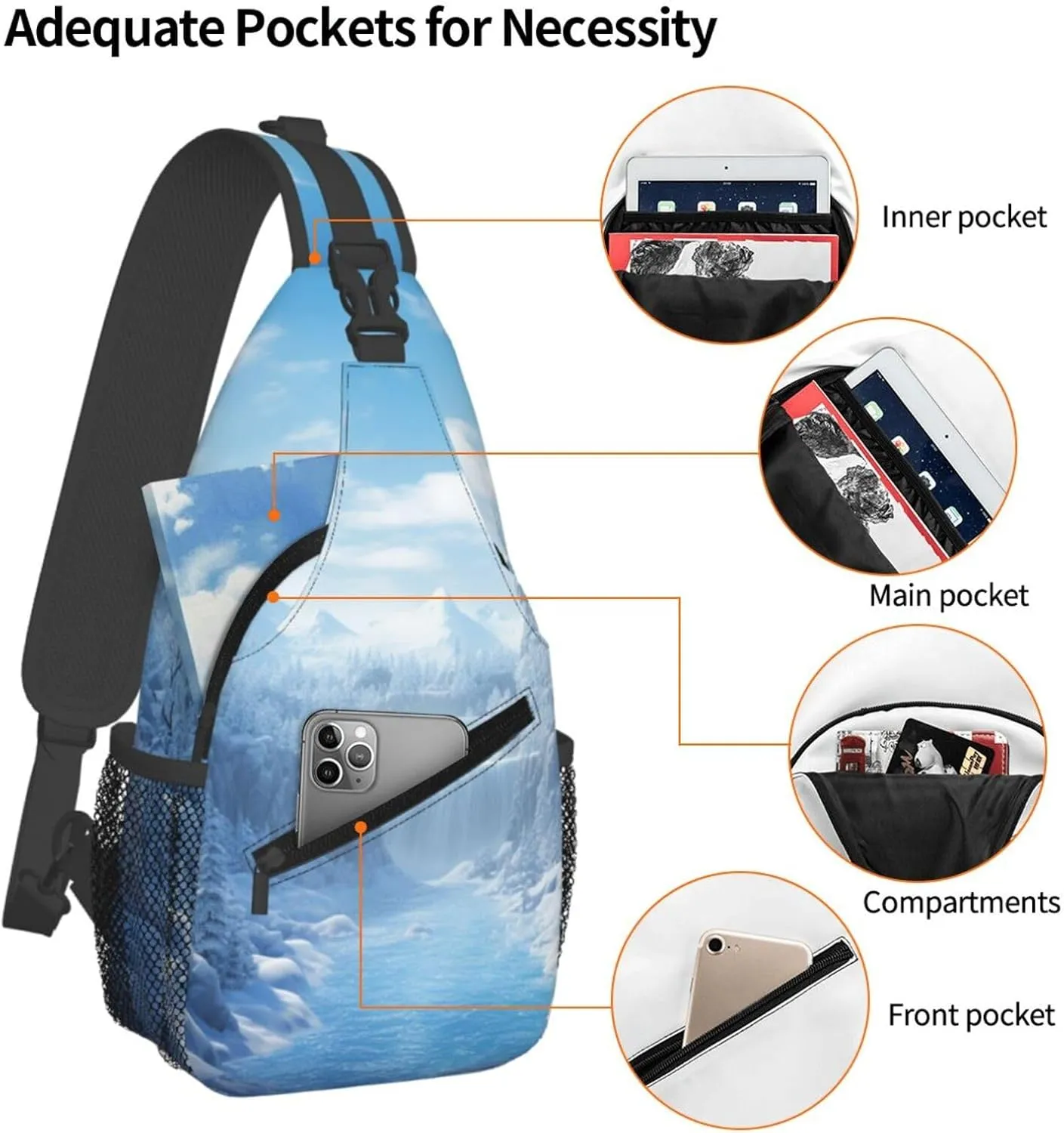 Sling Bag for Women Men Crossbody Bag Sling Backpack Snow Ice World Cross Body Bag Adjustable Chest Bag