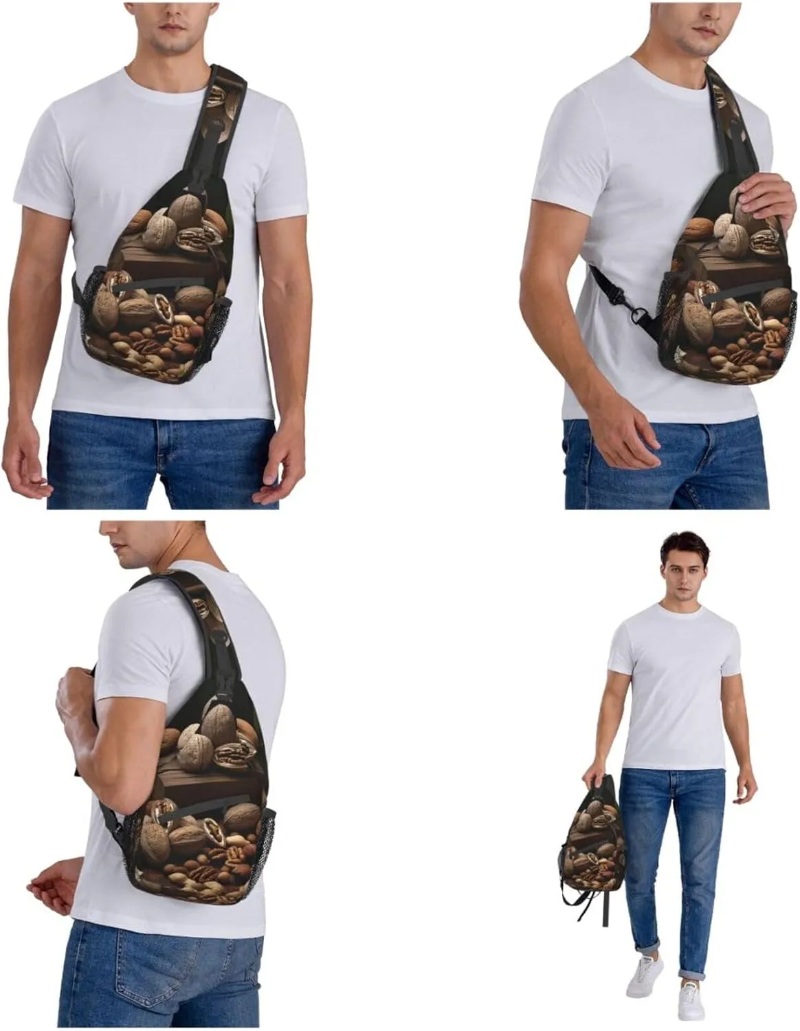 Sling Bag for Women Men Crossbody Bag Small Sling Backpack Various Nuts Chest Bag Hiking Daypack