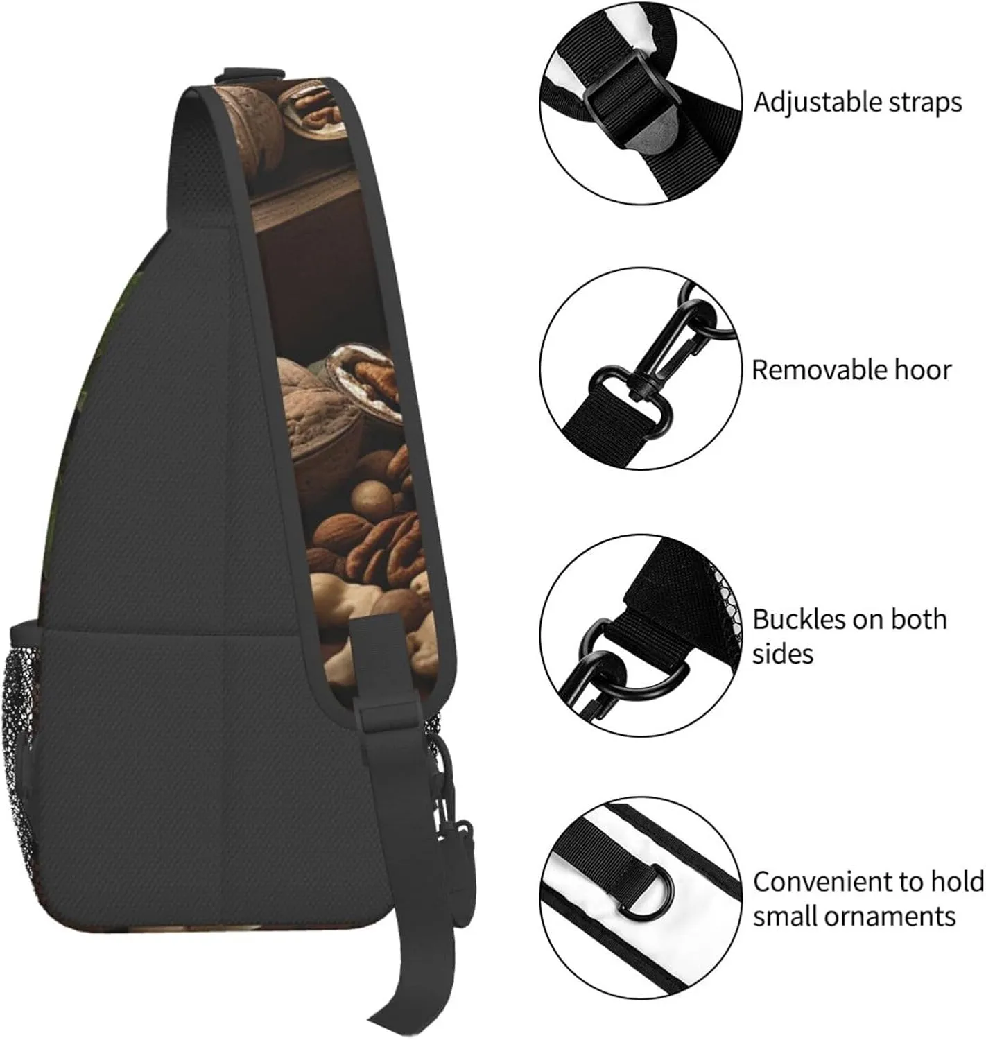 Sling Bag for Women Men Crossbody Bag Small Sling Backpack Various Nuts Chest Bag Hiking Daypack