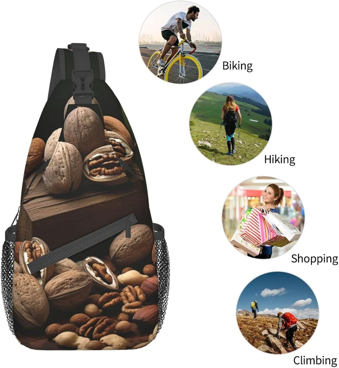 Sling Bag for Women Men Crossbody Bag Small Sling Backpack Various Nuts Chest Bag Hiking Daypack
