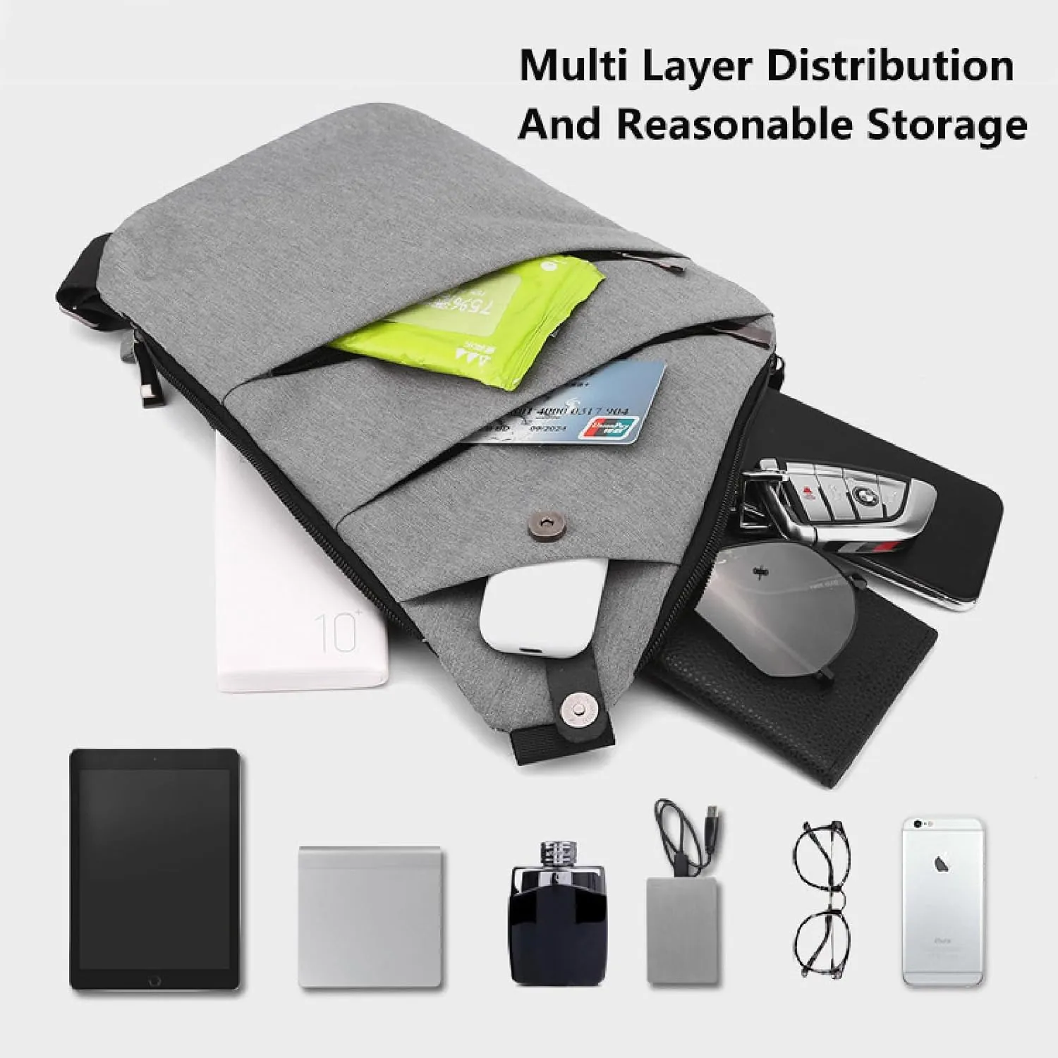 Sling Crossbody Bags Anti-Thief Slim Personal Chest Bags Waterproof Purse Handbag Backpack for Travel Camping,Blue,Right