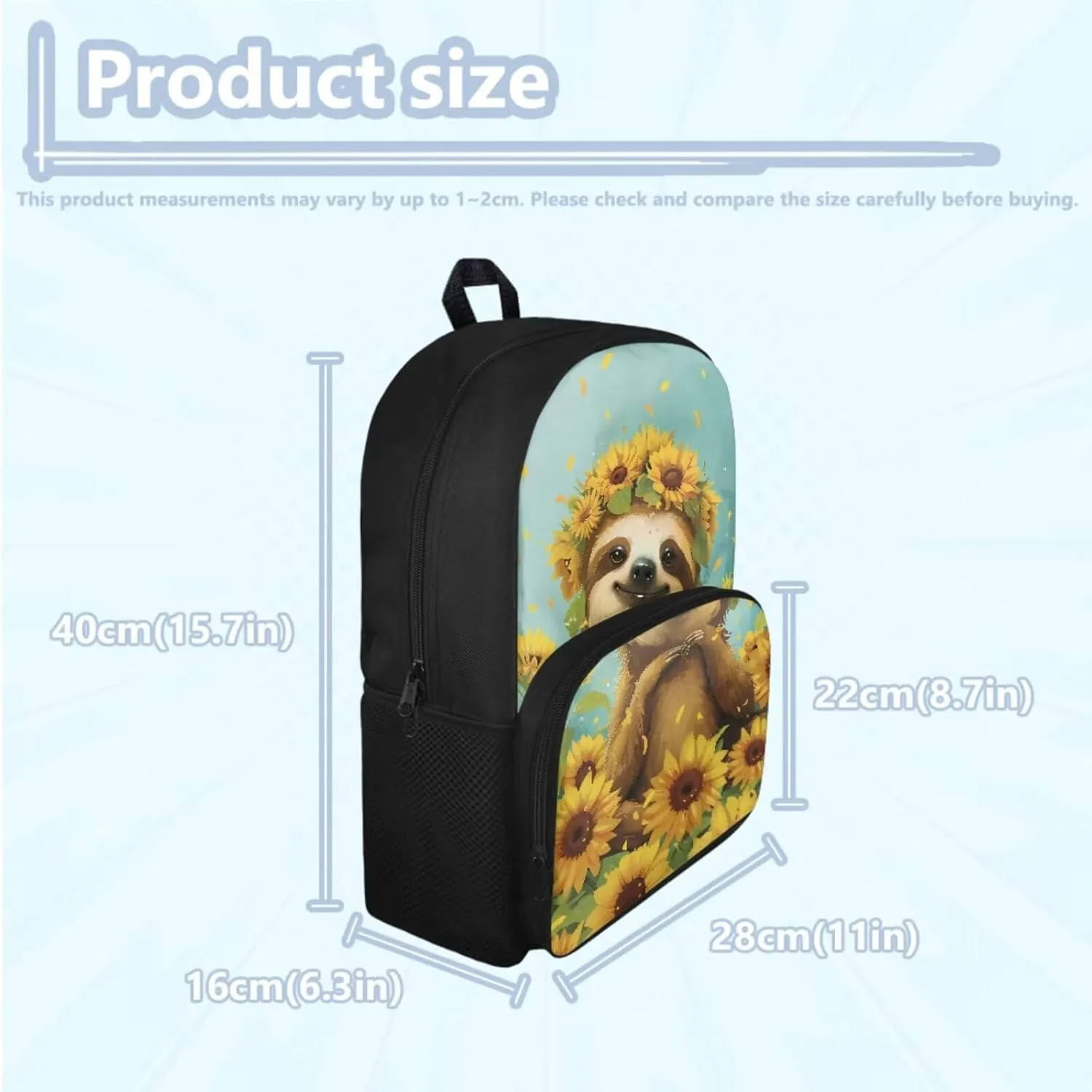 Sloth Backpack for School Girls 5th Grade Cute School Bags Set with Lunchbox Pencil Case 10-12 Kids Large Bookbag Elementary School Hiking Backpacks Daypack Mochilas Para NiñAs De 10 AñOs