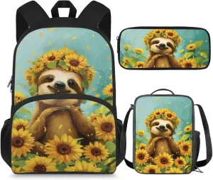 Sloth Backpack for School Girls 5th Grade Cute School Bags Set with Lunchbox Pencil Case 10-12 Kids Large Bookbag Elementary School Hiking Backpacks Daypack Mochilas Para NiñAs De 10 AñOs