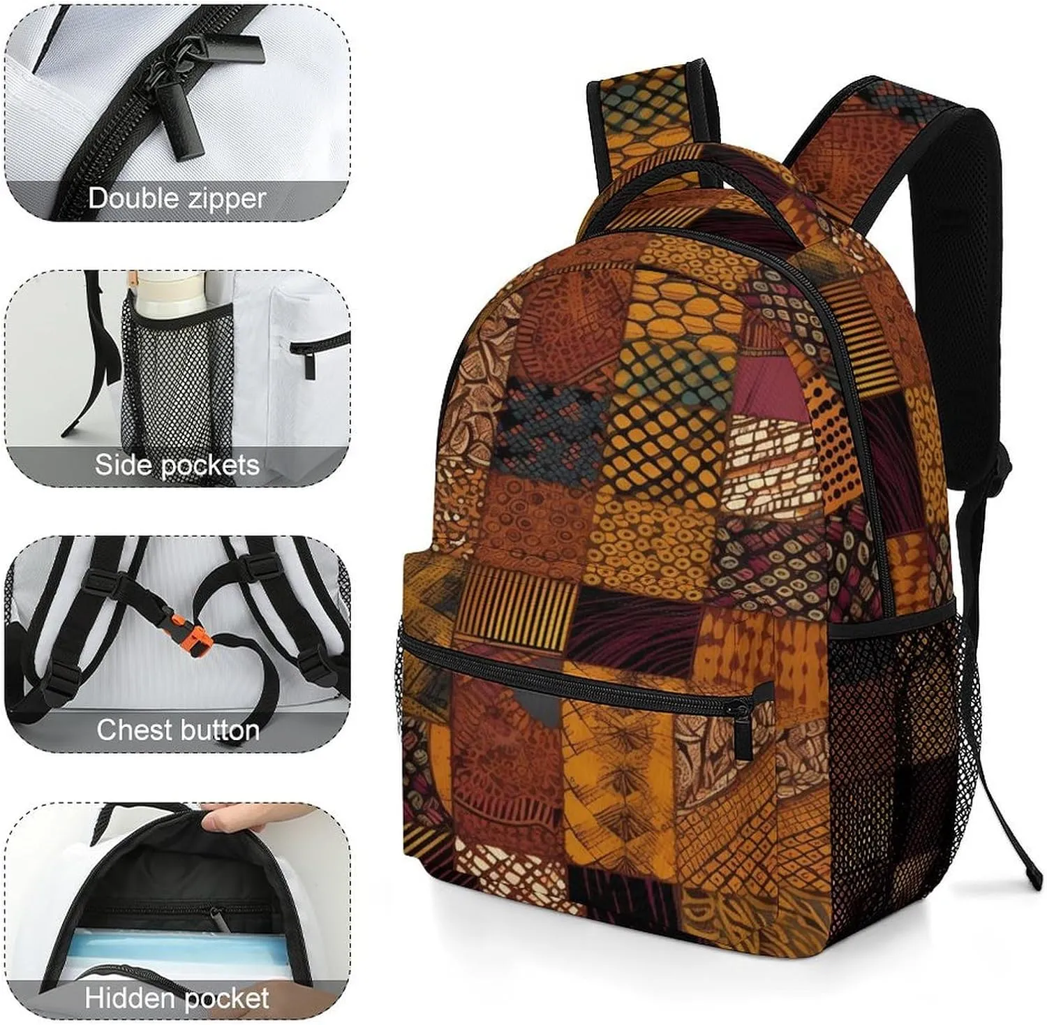 Small Backpacks Personalized African Style Patchwork Printing Travel Bag Lightweight Travel Backpack For Women Men