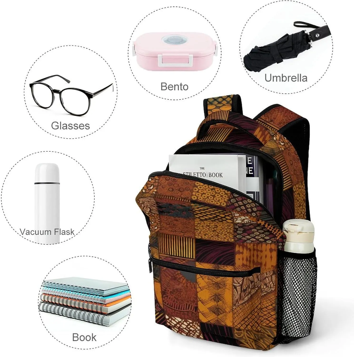 Small Backpacks Personalized African Style Patchwork Printing Travel Bag Lightweight Travel Backpack For Women Men