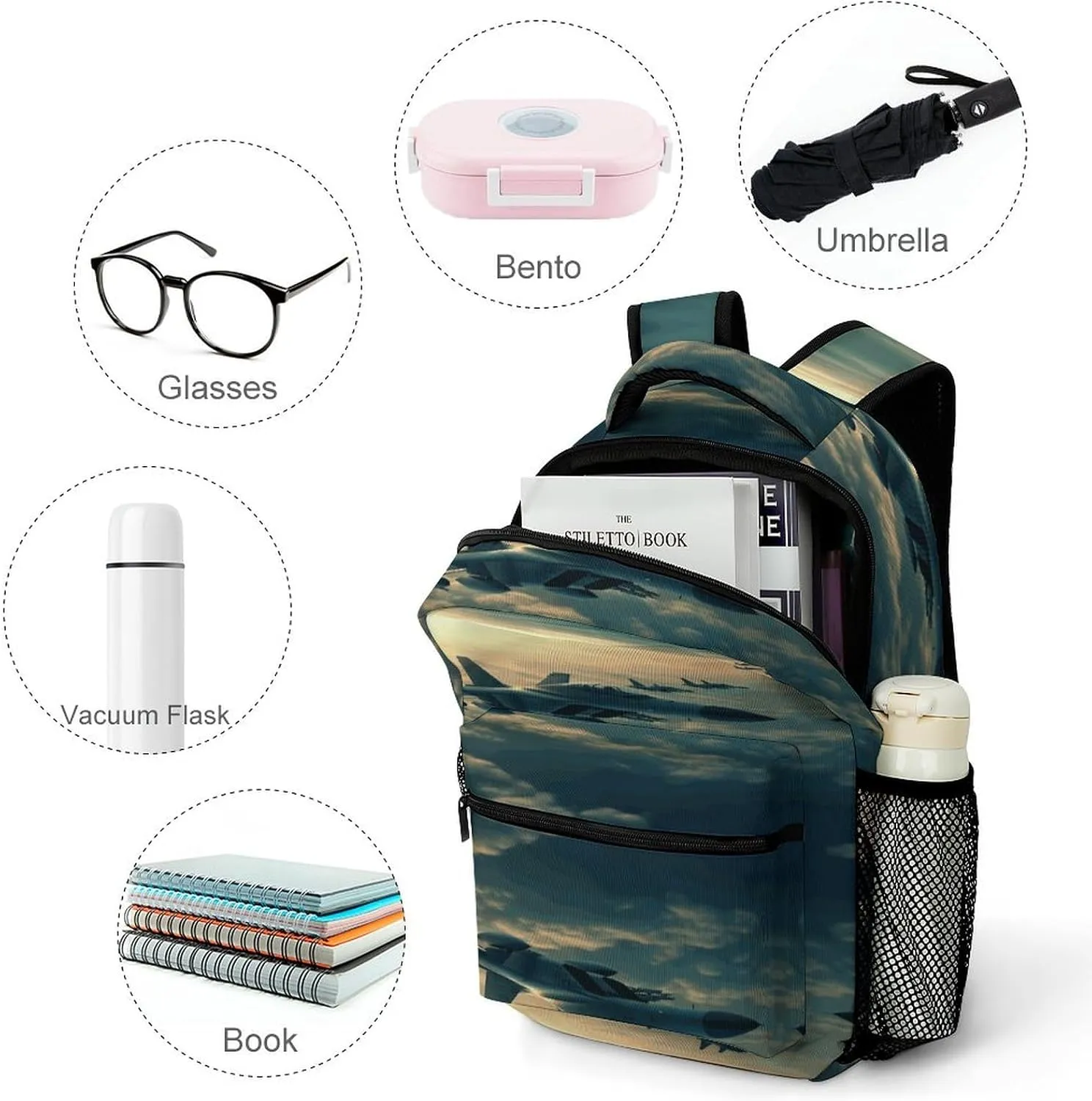 Small Backpacks Personalized Aircraft Fighter Jets Printing Travel Bag Lightweight Travel Backpack For Women Men