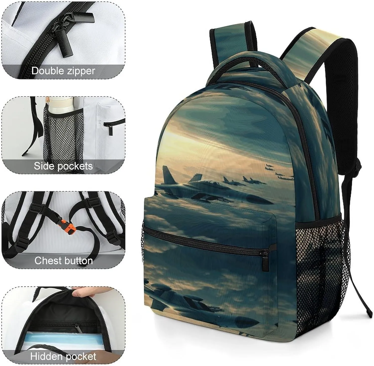 Small Backpacks Personalized Aircraft Fighter Jets Printing Travel Bag Lightweight Travel Backpack For Women Men