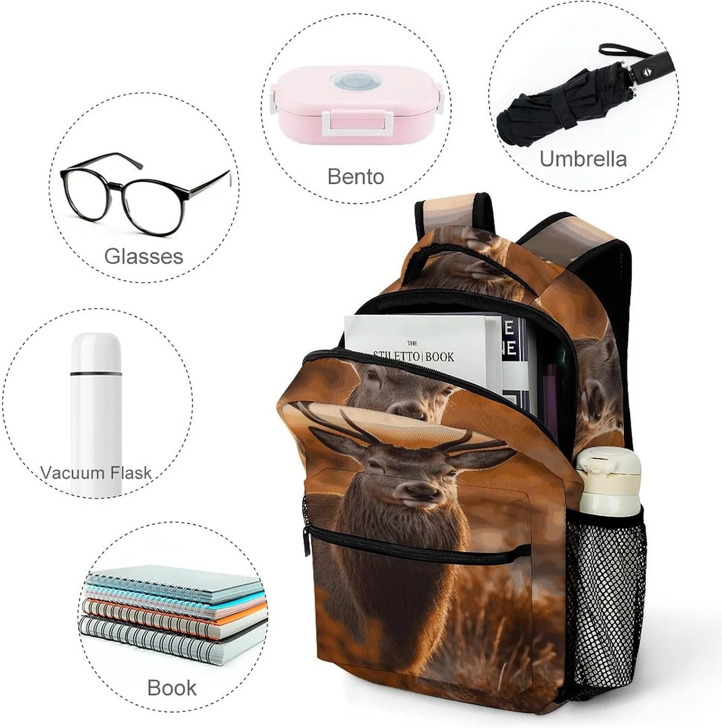 Small Backpacks Personalized Antler Red Deer Printing Travel Bag Lightweight Travel Backpack For Women Men