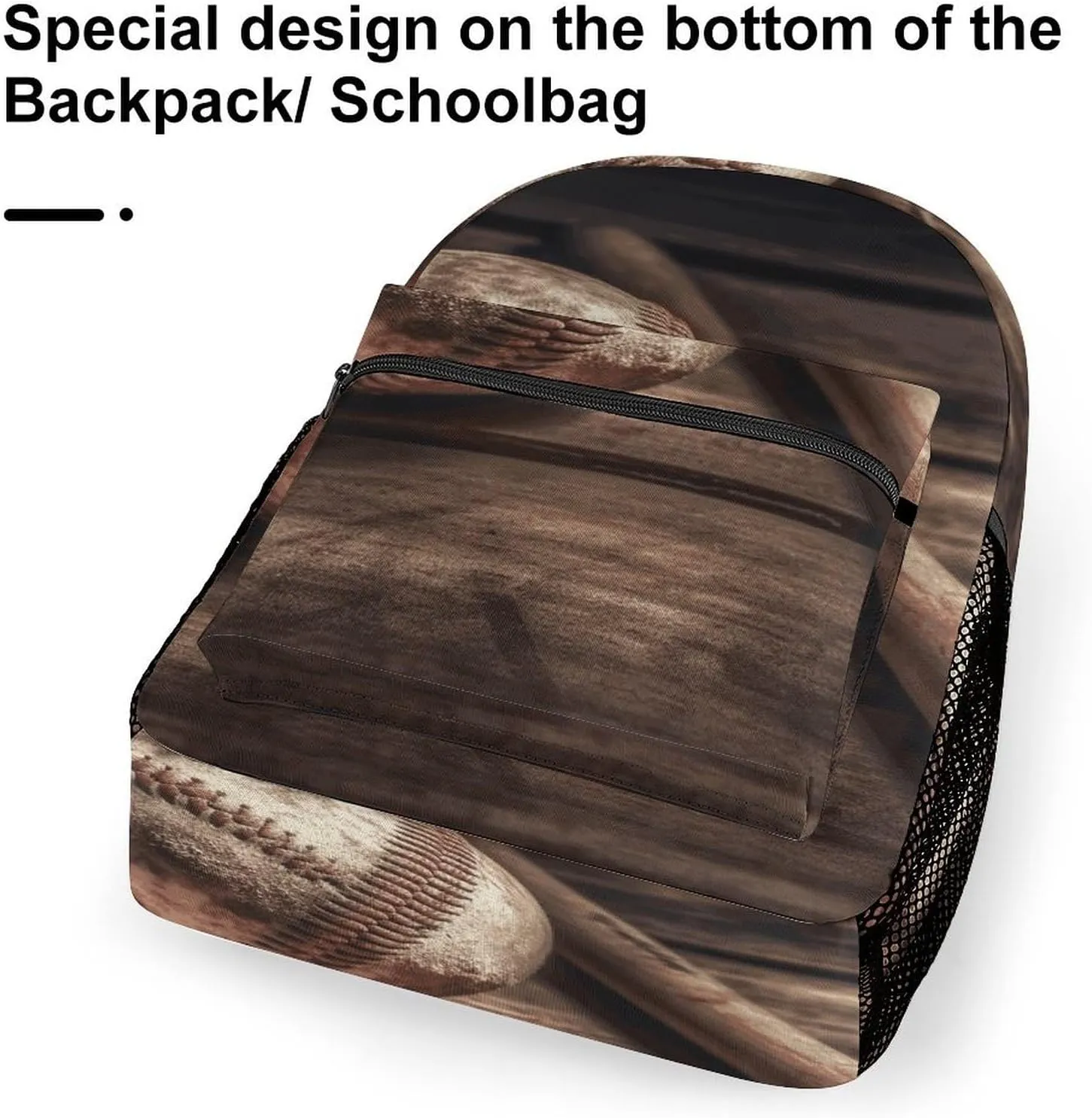 Small Backpacks Personalized Baseball on Wooden Printing Travel Bag Lightweight Travel Backpack For Women Men
