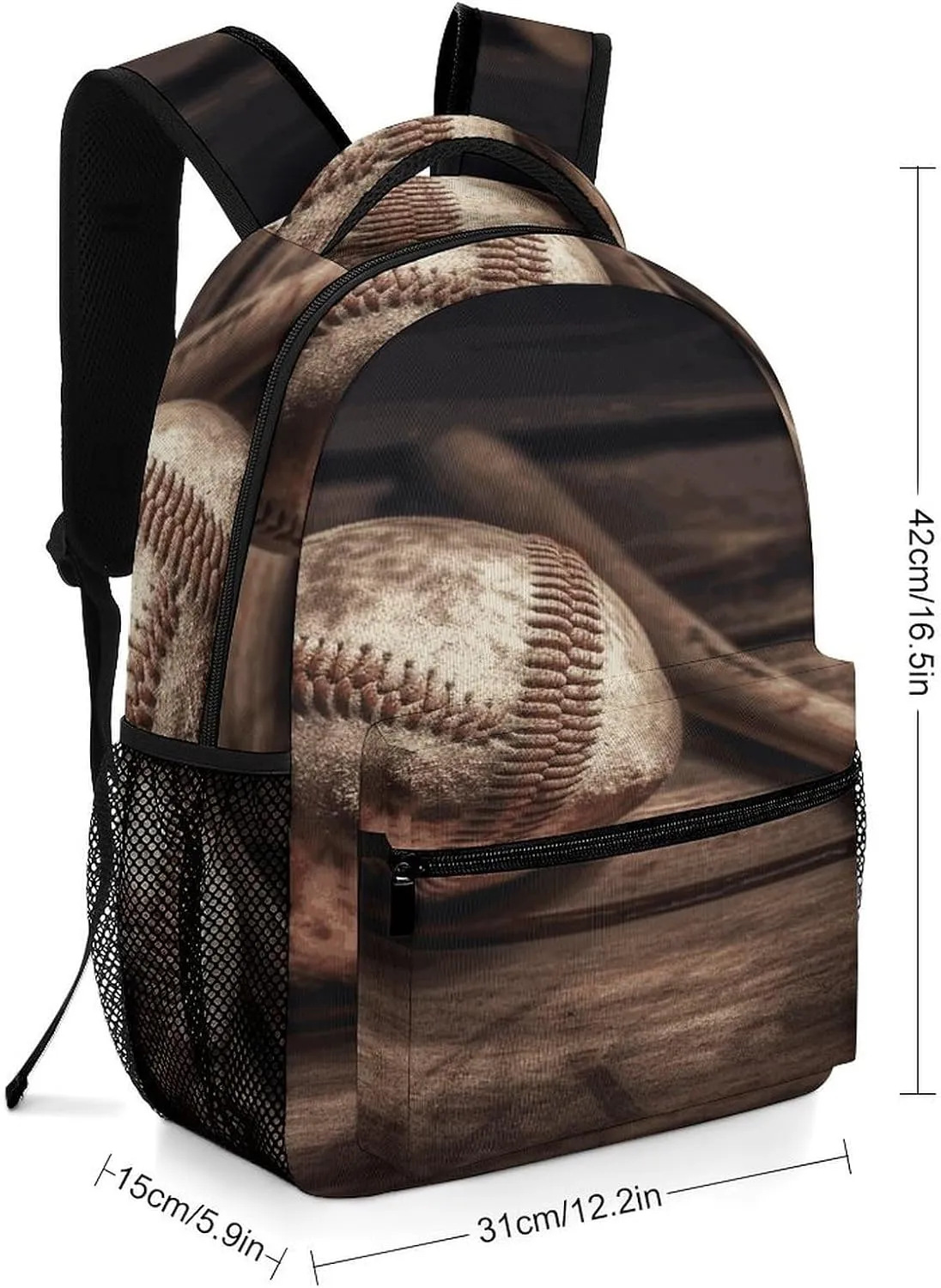Small Backpacks Personalized Baseball on Wooden Printing Travel Bag Lightweight Travel Backpack For Women Men