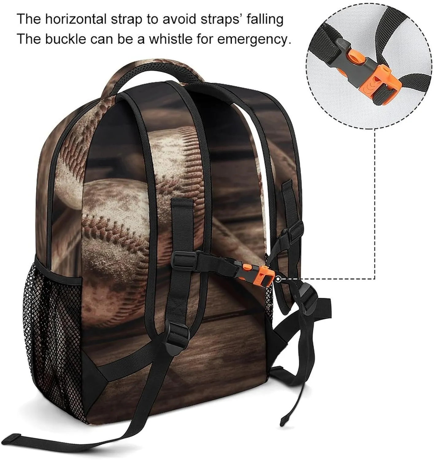Small Backpacks Personalized Baseball on Wooden Printing Travel Bag Lightweight Travel Backpack For Women Men
