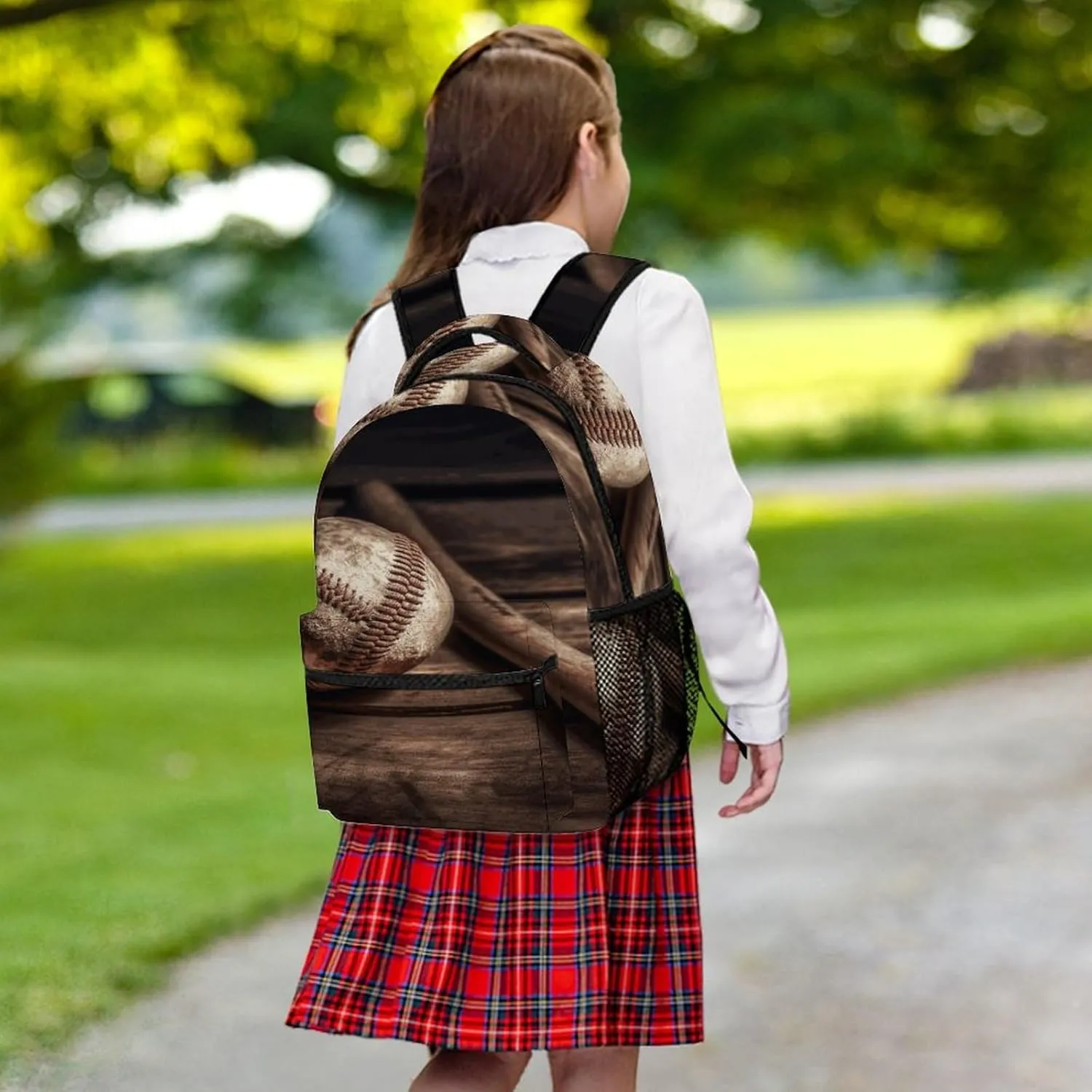 Small Backpacks Personalized Baseball on Wooden Printing Travel Bag Lightweight Travel Backpack For Women Men