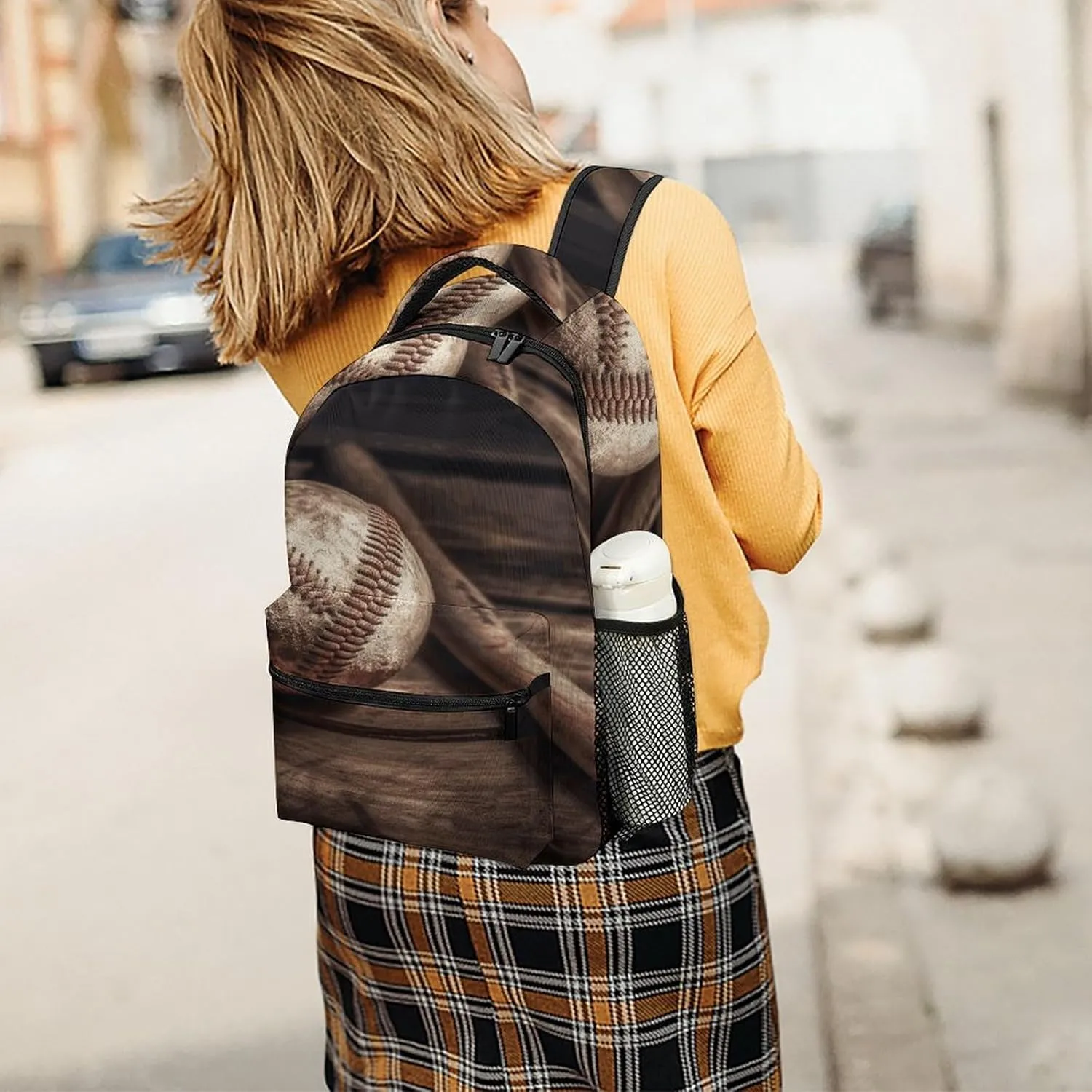 Small Backpacks Personalized Baseball on Wooden Printing Travel Bag Lightweight Travel Backpack For Women Men