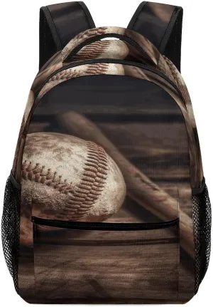 Small Backpacks Personalized Baseball on Wooden Printing Travel Bag Lightweight Travel Backpack For Women Men