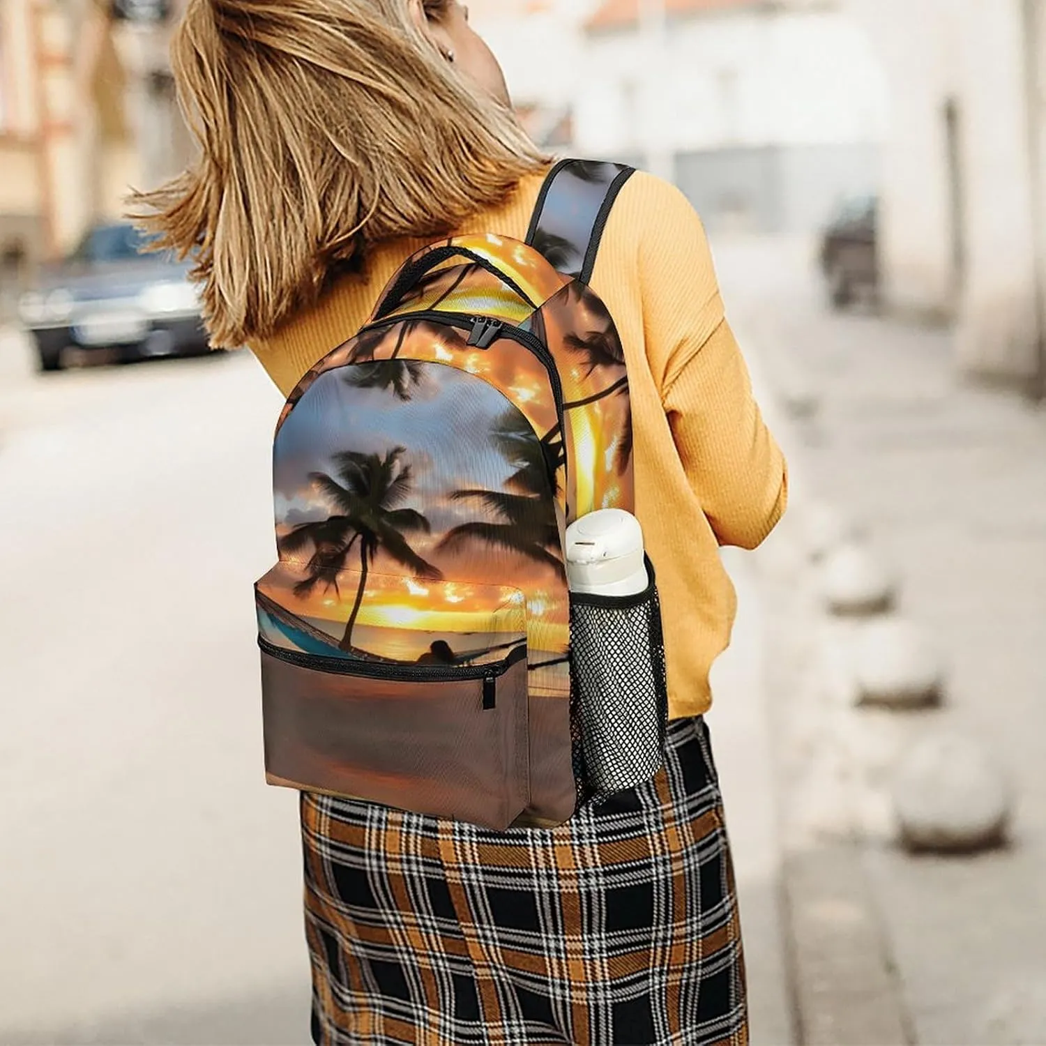Small Backpacks Personalized Beach Sunset Hammock Printing Travel Bag Lightweight Travel Backpack For Women Men