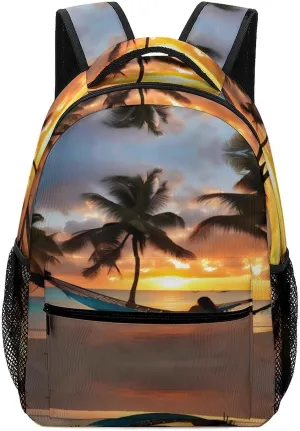 Small Backpacks Personalized Beach Sunset Hammock Printing Travel Bag Lightweight Travel Backpack For Women Men