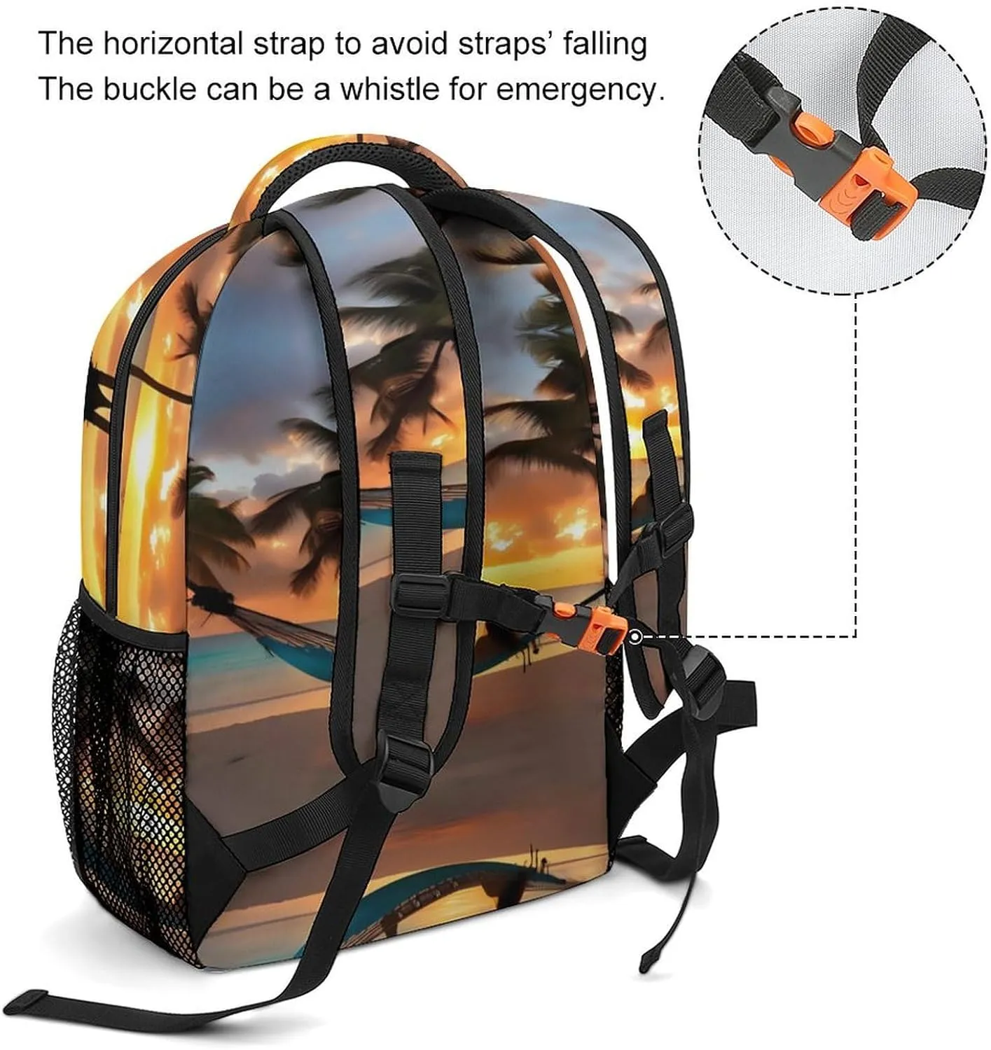Small Backpacks Personalized Beach Sunset Hammock Printing Travel Bag Lightweight Travel Backpack For Women Men