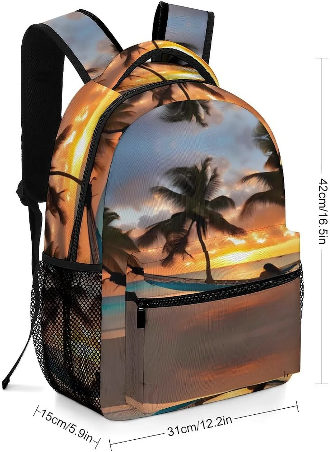 Small Backpacks Personalized Beach Sunset Hammock Printing Travel Bag Lightweight Travel Backpack For Women Men
