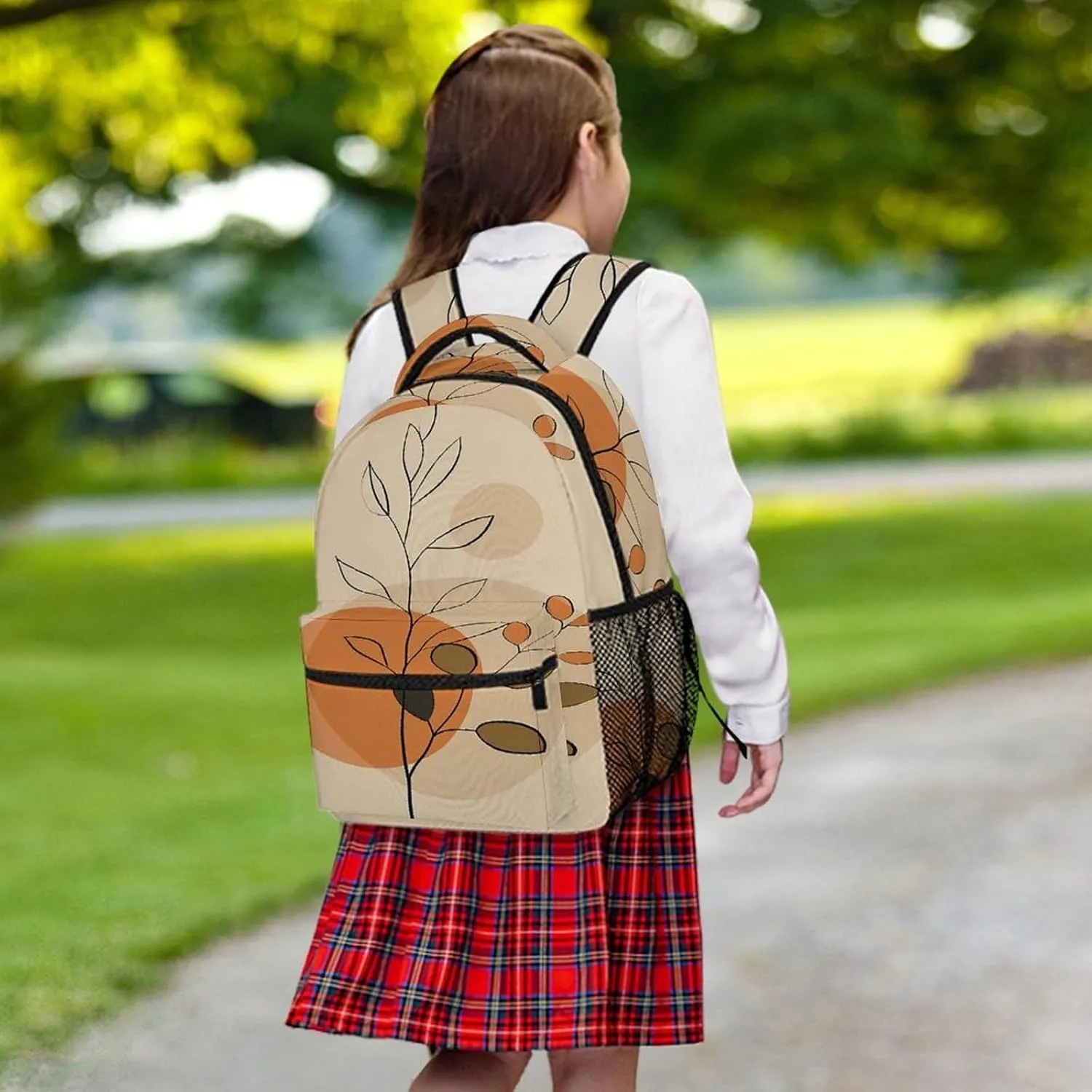 Small Backpacks Personalized Beige Plant Pattern Printing Travel Bag Lightweight Travel Backpack For Women Men