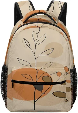 Small Backpacks Personalized Beige Plant Pattern Printing Travel Bag Lightweight Travel Backpack For Women Men