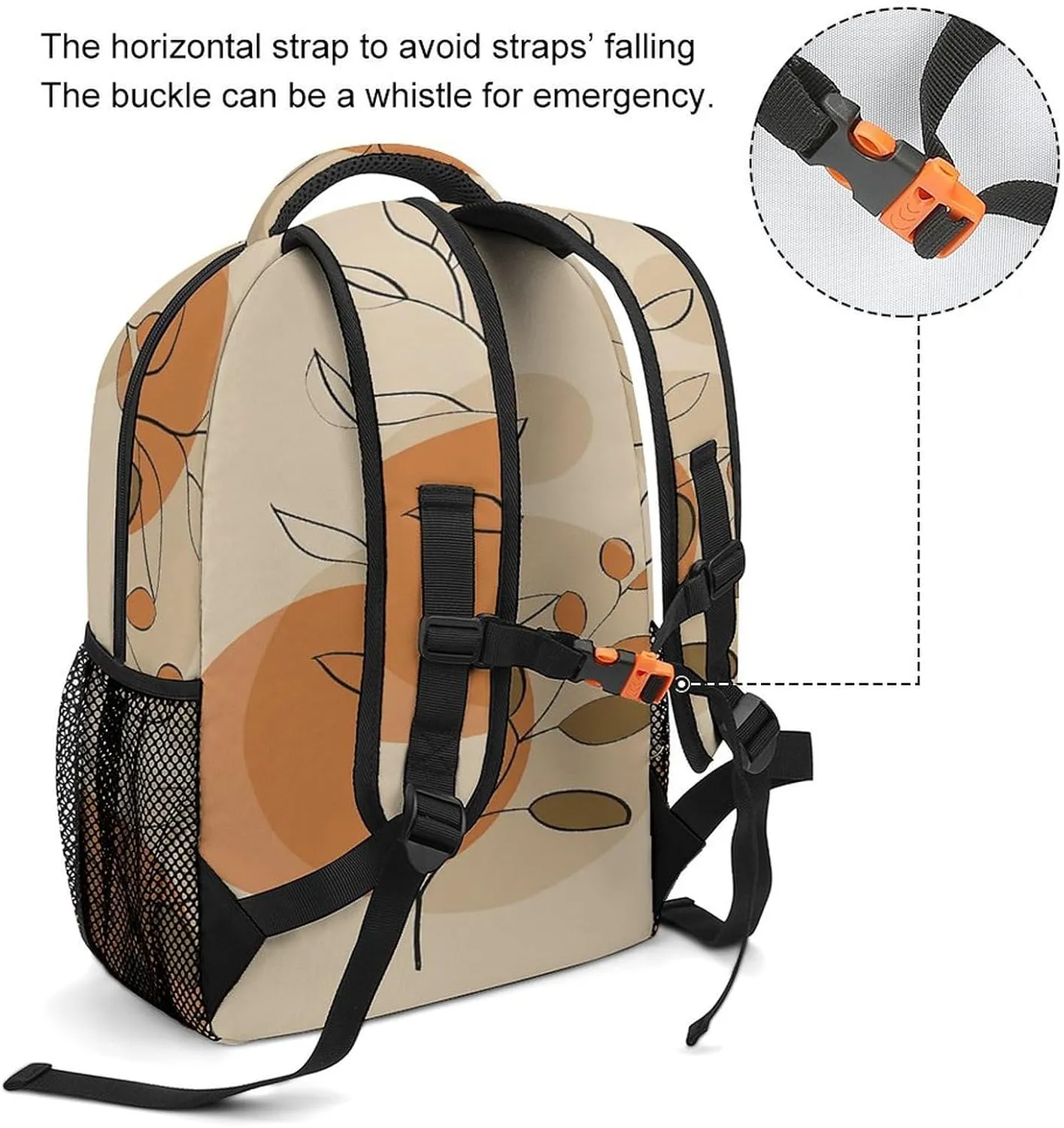 Small Backpacks Personalized Beige Plant Pattern Printing Travel Bag Lightweight Travel Backpack For Women Men