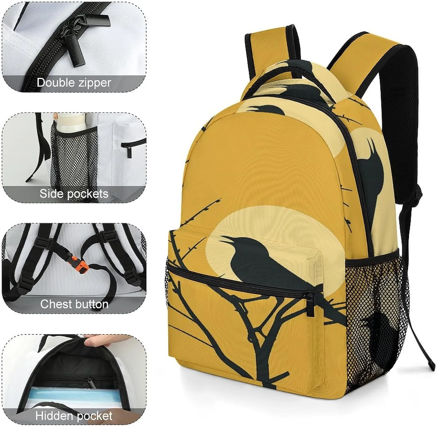 Small Backpacks Personalized Bird on Tree Printing Travel Bag Lightweight Travel Backpack For Women Men