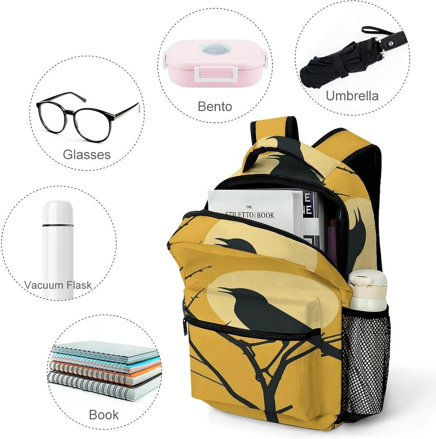 Small Backpacks Personalized Bird on Tree Printing Travel Bag Lightweight Travel Backpack For Women Men