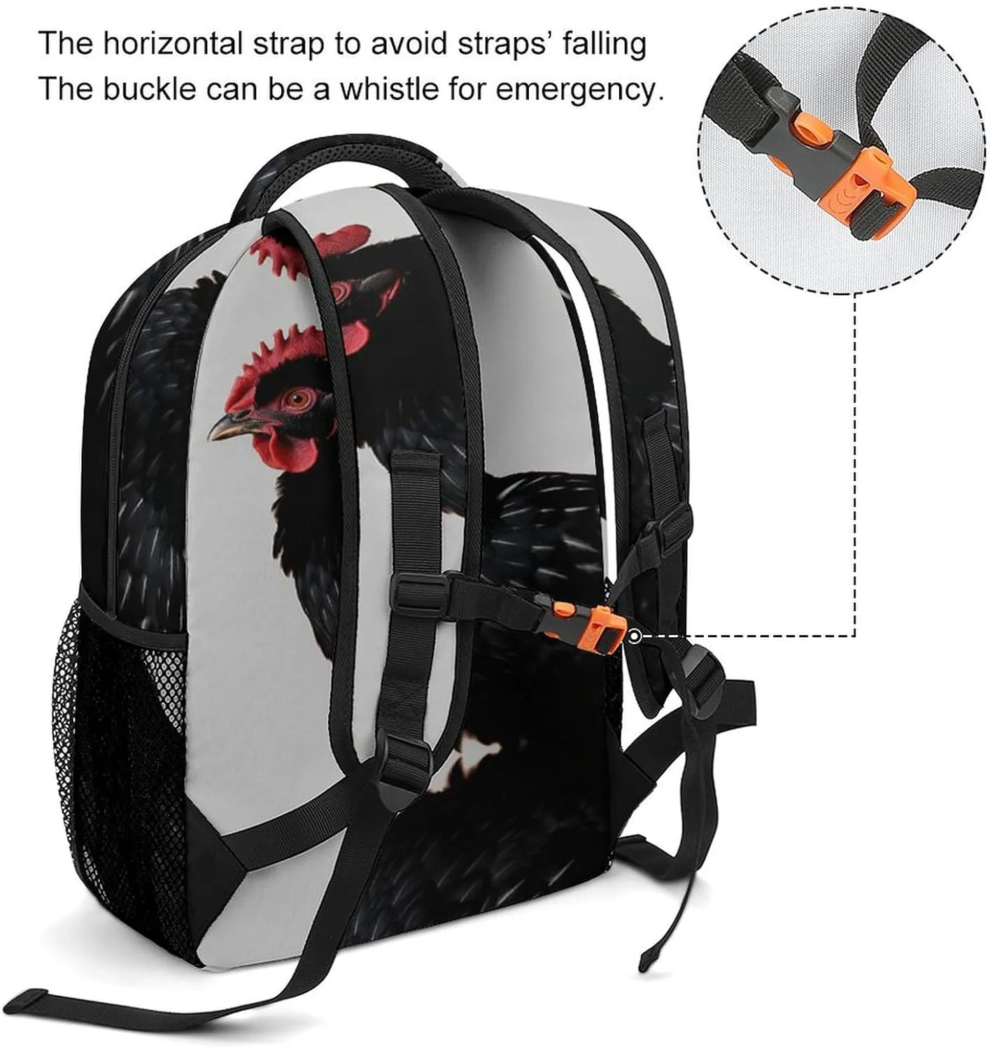 Small Backpacks Personalized Black Chicken Printing Travel Bag Lightweight Travel Backpack For Women Men