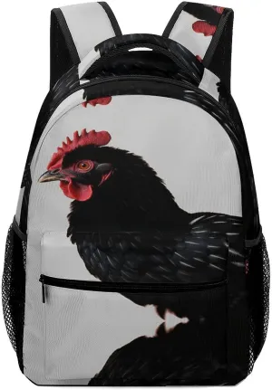 Small Backpacks Personalized Black Chicken Printing Travel Bag Lightweight Travel Backpack For Women Men