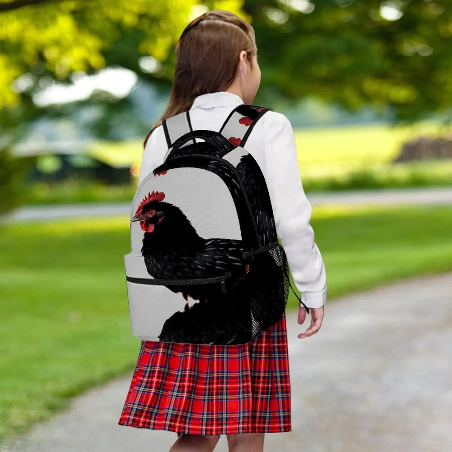 Small Backpacks Personalized Black Chicken Printing Travel Bag Lightweight Travel Backpack For Women Men