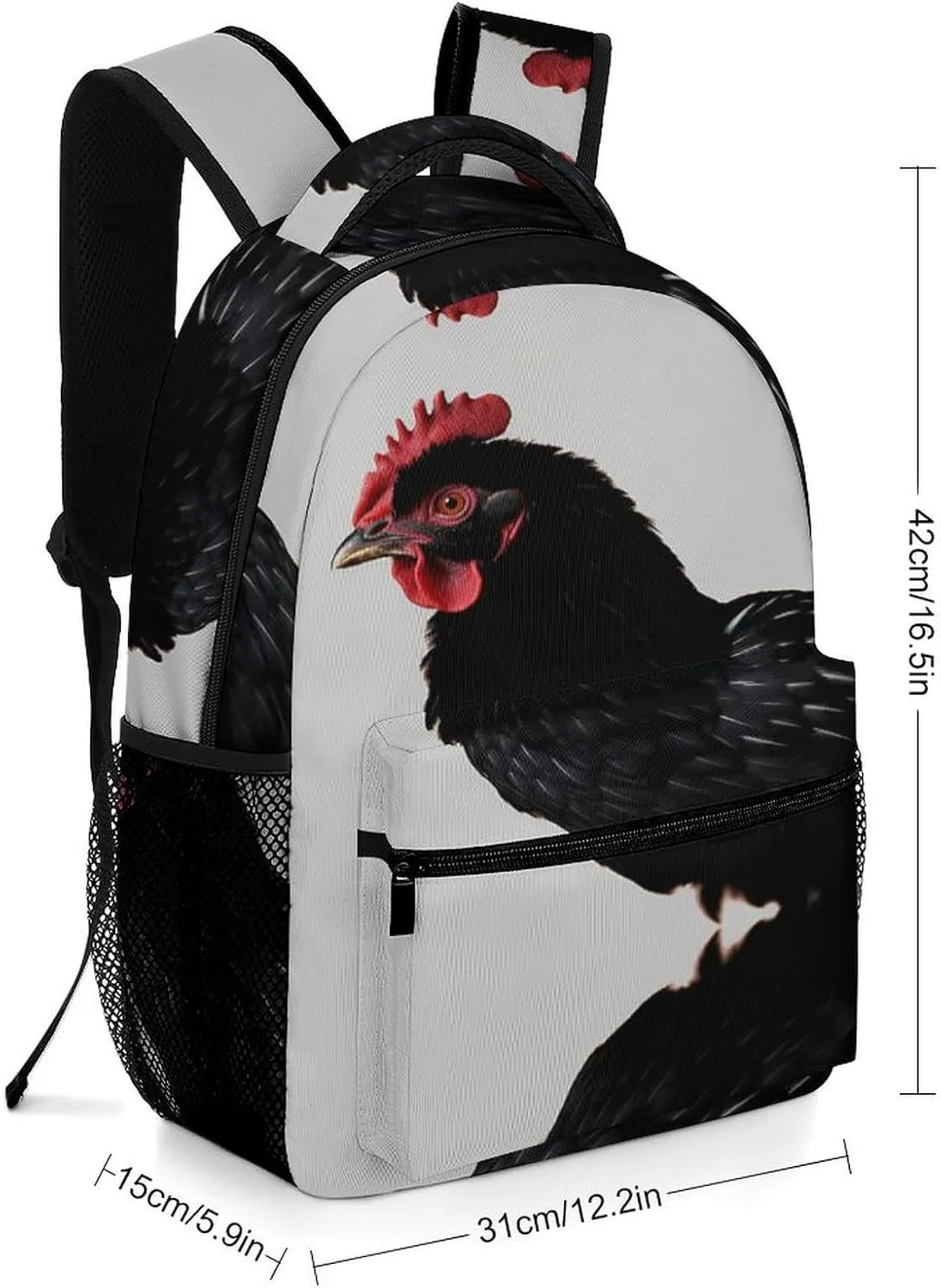 Small Backpacks Personalized Black Chicken Printing Travel Bag Lightweight Travel Backpack For Women Men