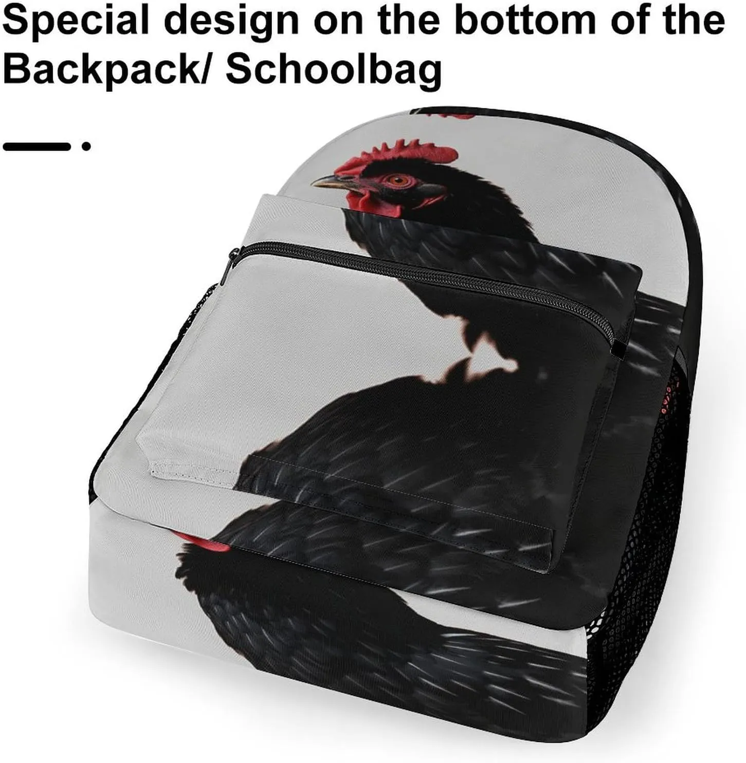 Small Backpacks Personalized Black Chicken Printing Travel Bag Lightweight Travel Backpack For Women Men