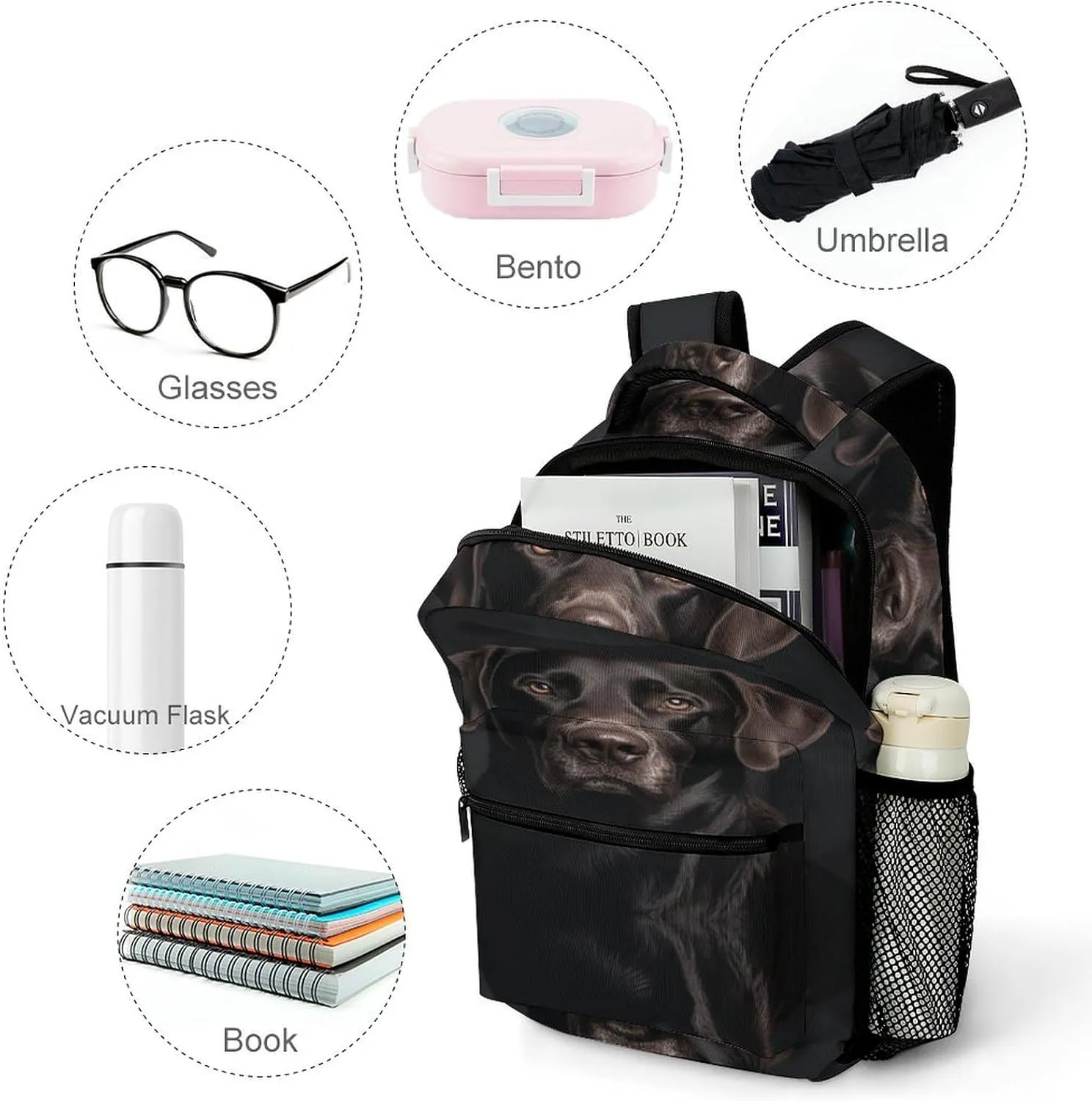 Small Backpacks Personalized Black Lab Dog Printing Travel Bag Lightweight Travel Backpack For Women Men