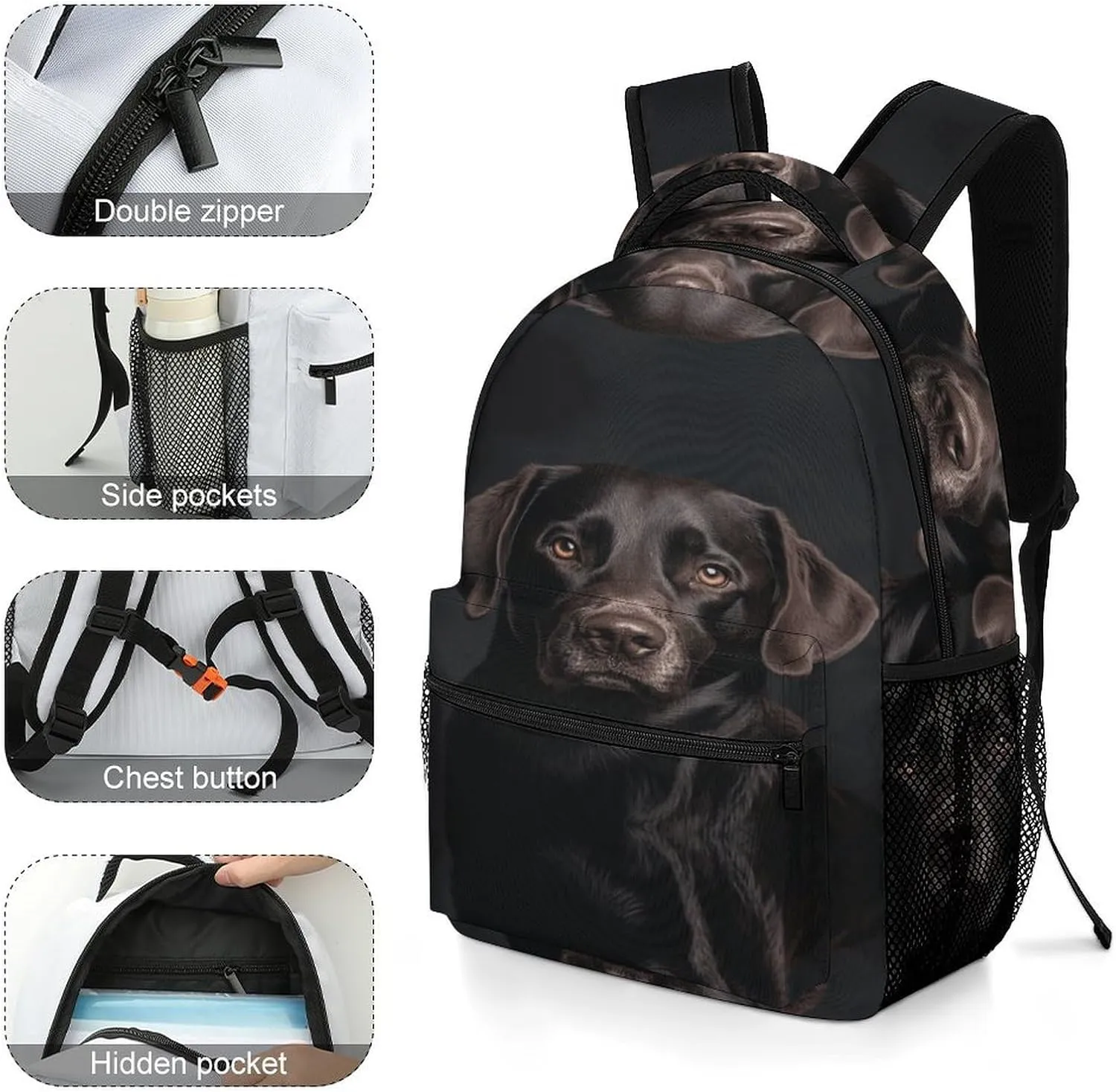 Small Backpacks Personalized Black Lab Dog Printing Travel Bag Lightweight Travel Backpack For Women Men