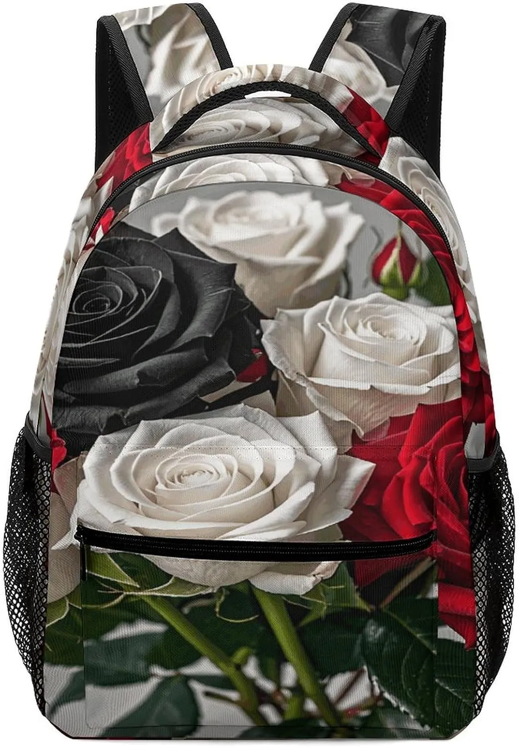 Small Backpacks Personalized Black White And Red Roses Printing Travel Bag Lightweight Travel Backpack For Women Men