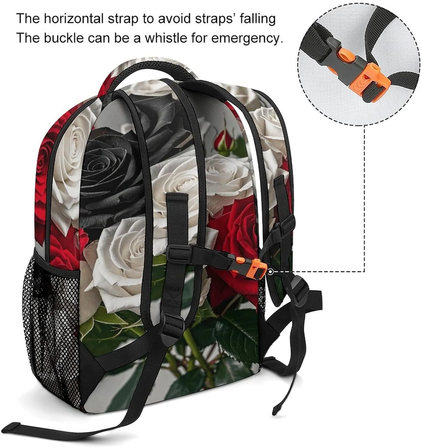 Small Backpacks Personalized Black White And Red Roses Printing Travel Bag Lightweight Travel Backpack For Women Men