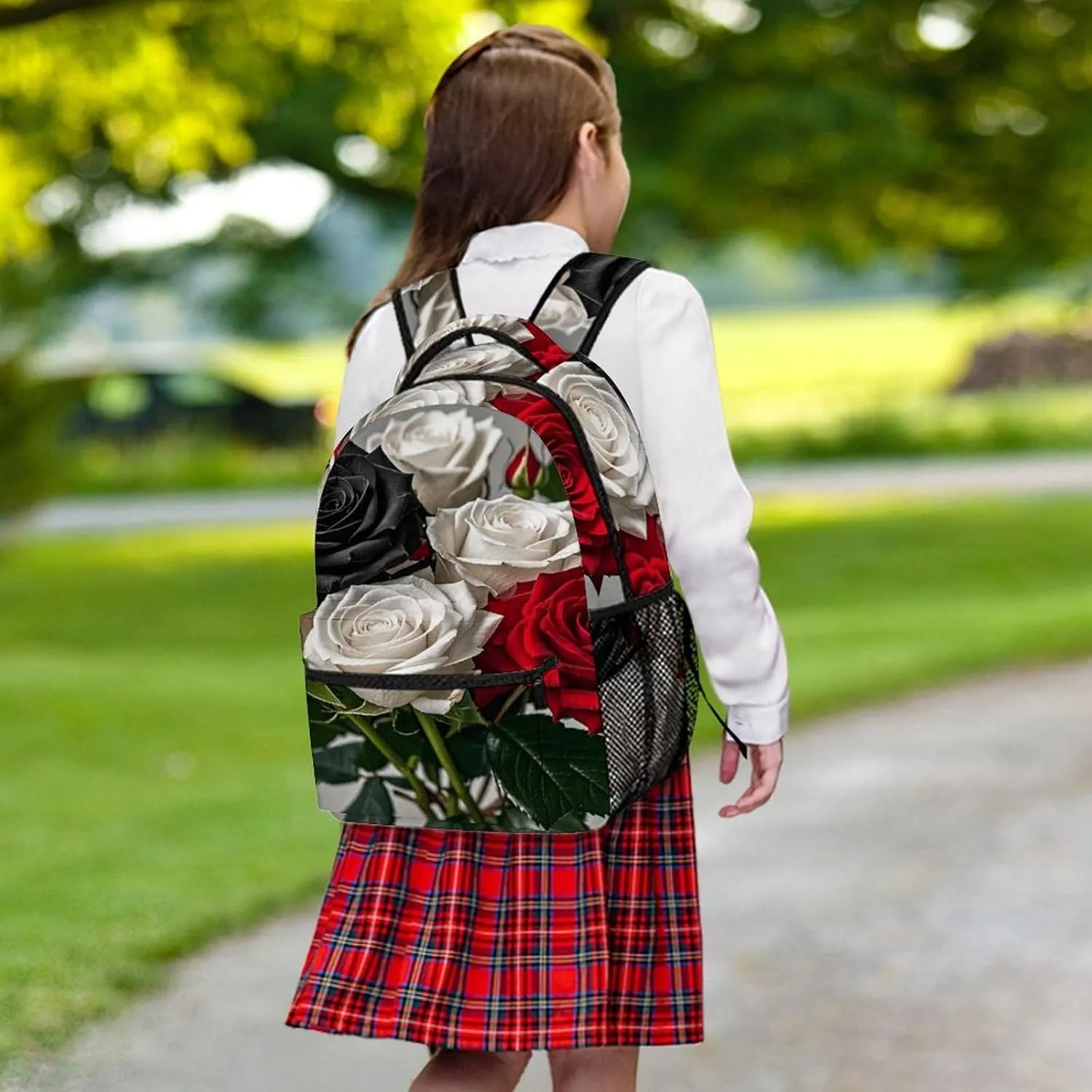 Small Backpacks Personalized Black White And Red Roses Printing Travel Bag Lightweight Travel Backpack For Women Men